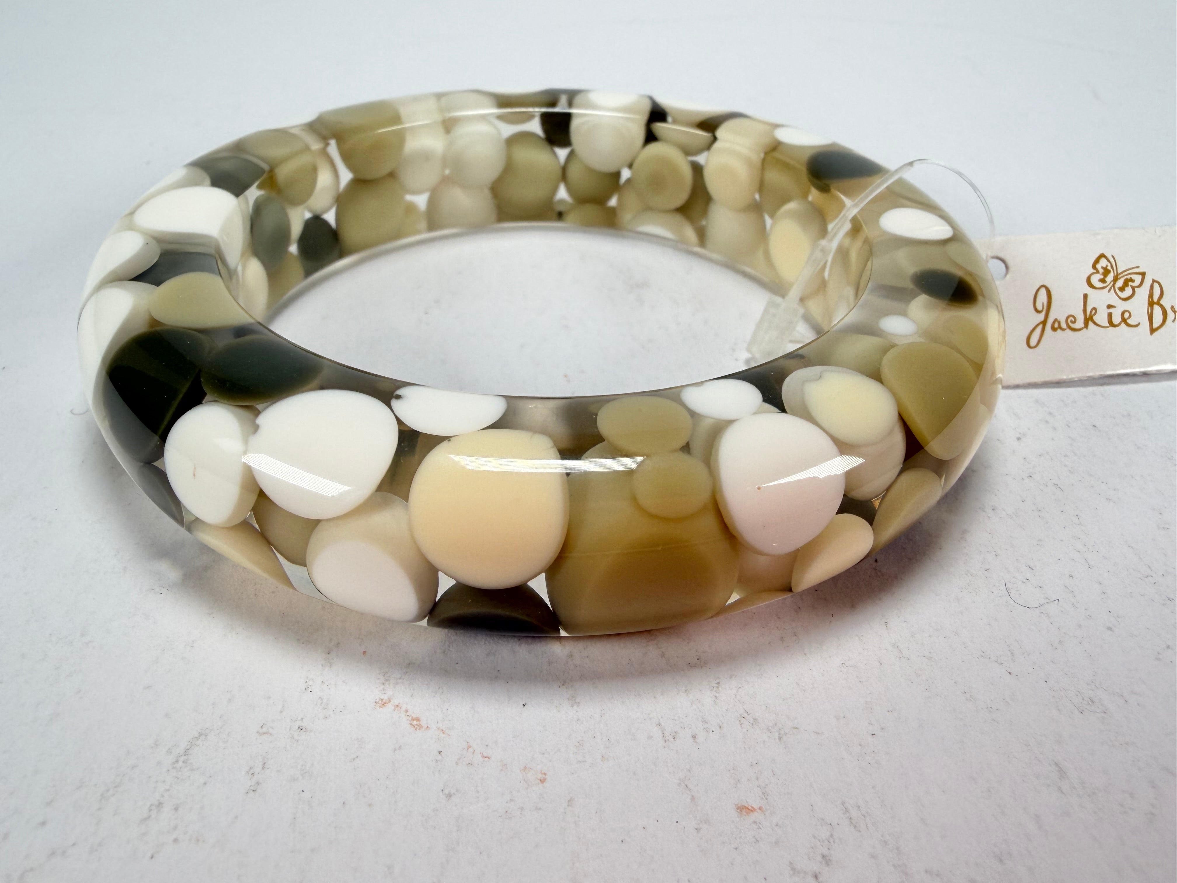 Jackie Brazil "Shinny Spotted" Cream Mix Spots Solid Round Resin 1.7cm Bangle ( B1726 )