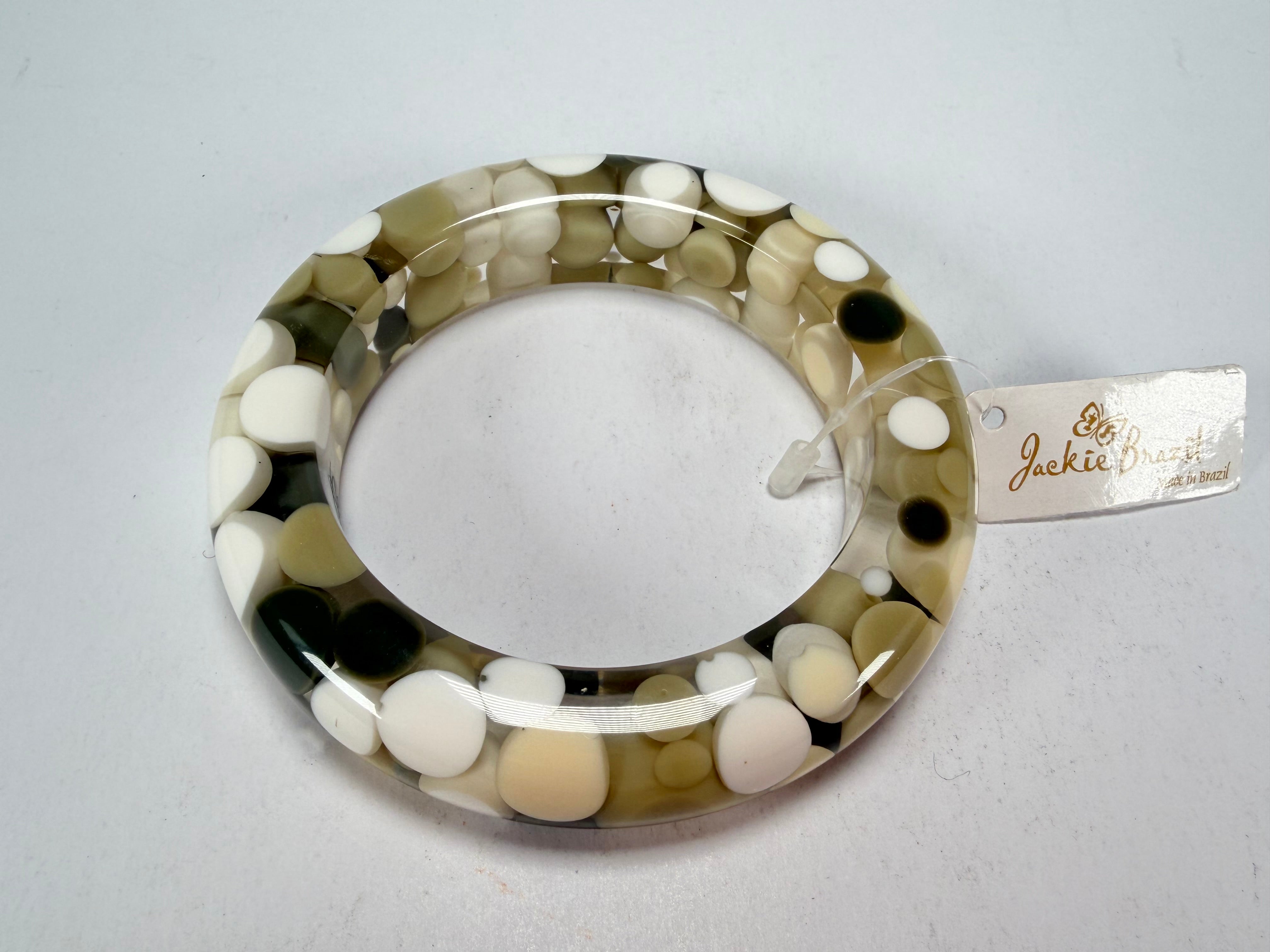 Jackie Brazil "Shinny Spotted" Cream Mix Spots Solid Round Resin 1.7cm Bangle ( B1726 )