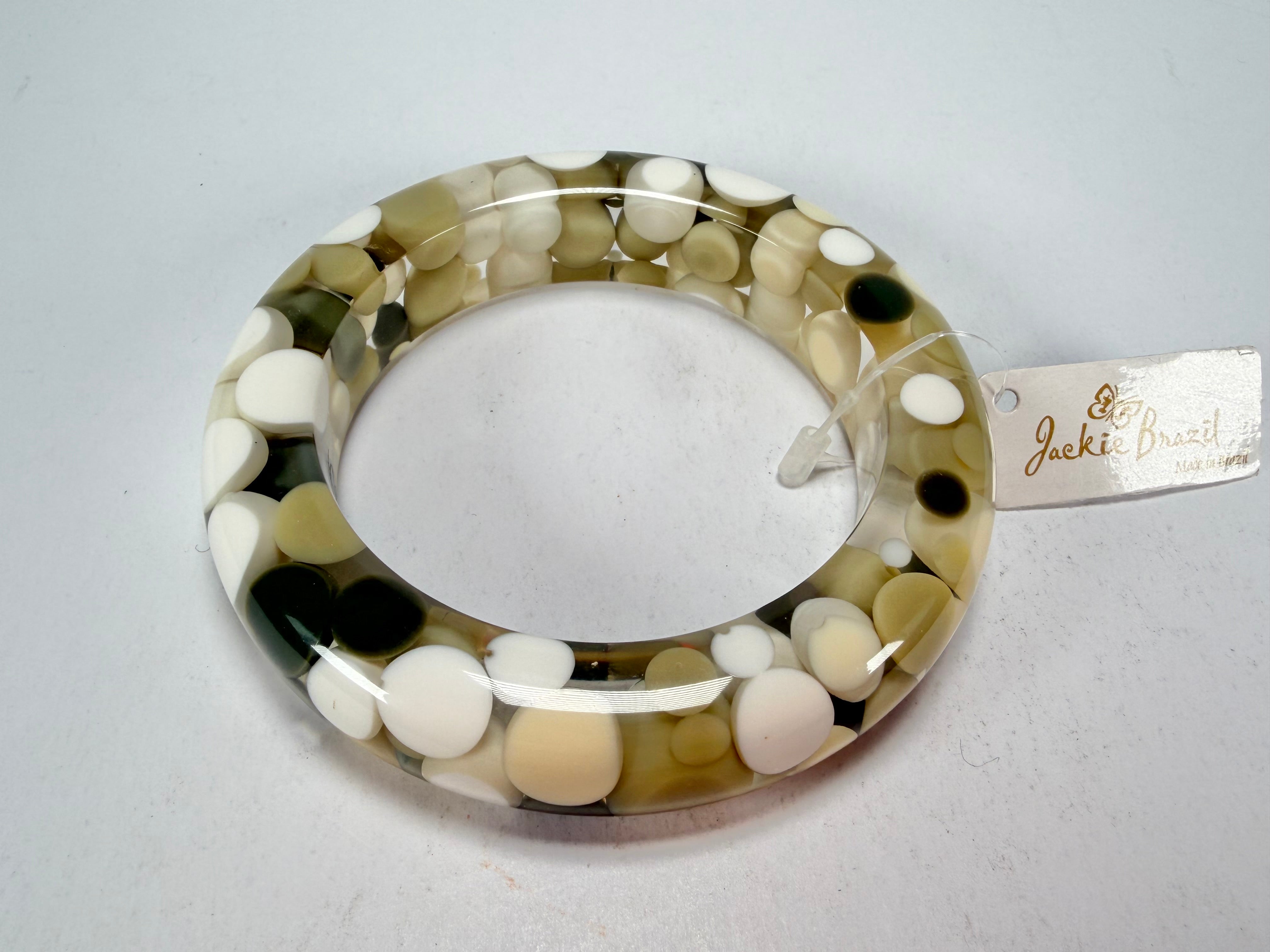 Jackie Brazil "Shinny Spotted" Cream Mix Spots Solid Round Resin 1.7cm Bangle ( B1726 )