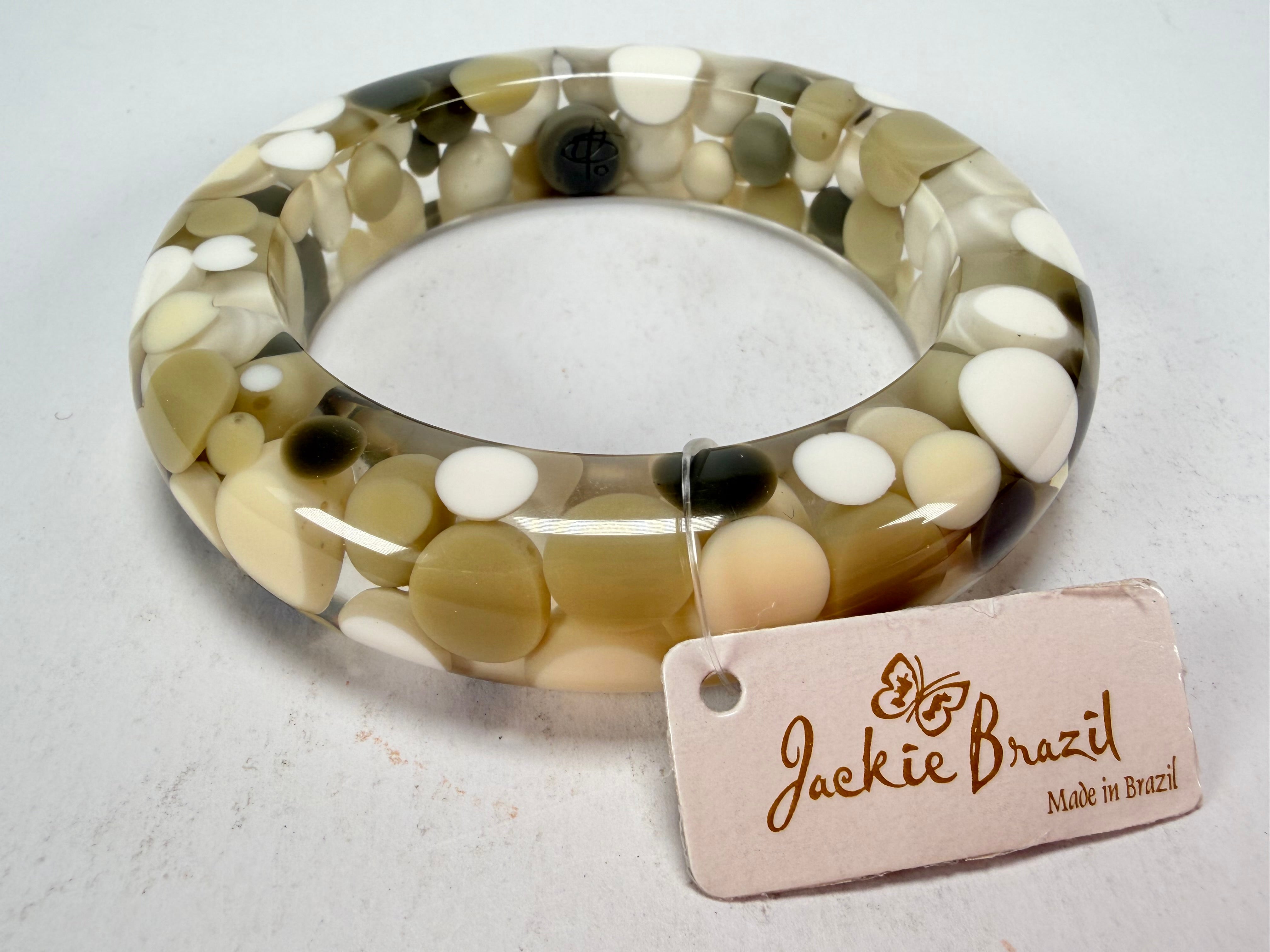 Jackie Brazil "Shinny Spotted" Cream Mix Spots Solid Round Resin 1.7cm Bangle ( B1726 )
