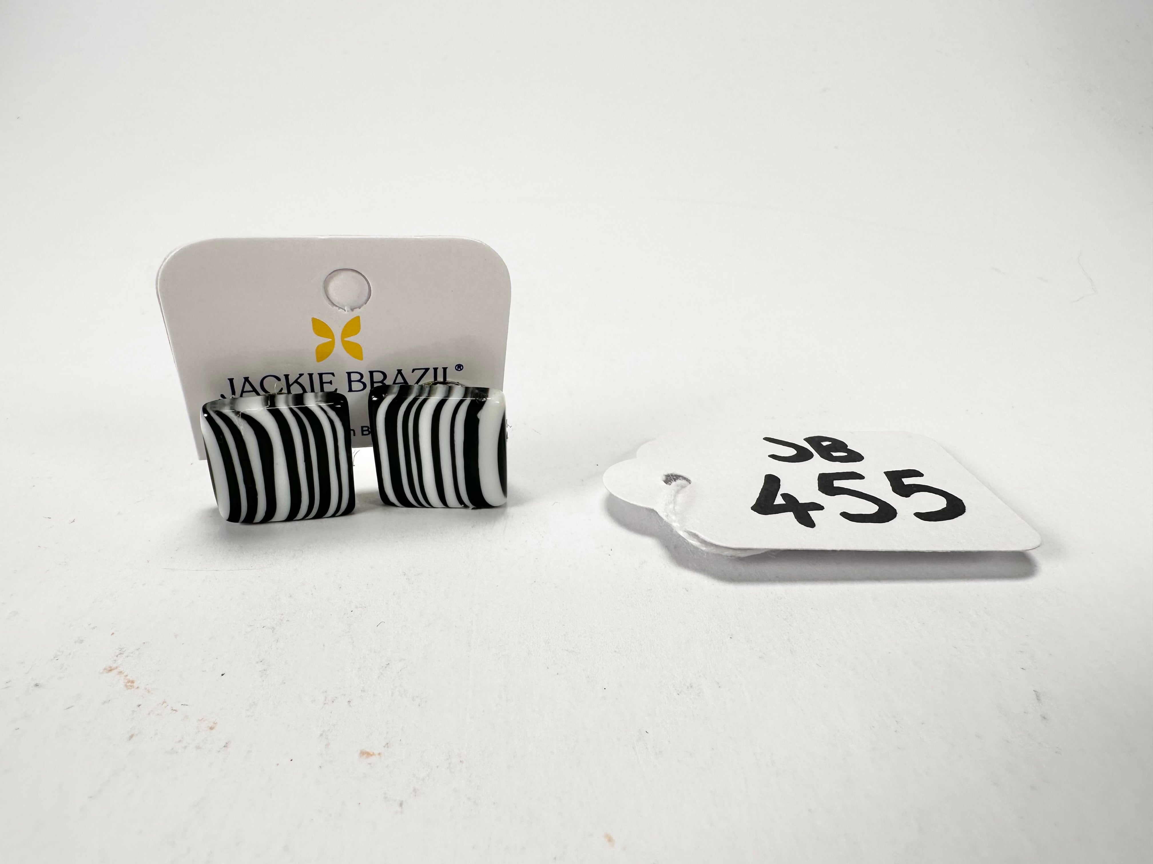 Jackie Brazil "Liquorice" Black & White Small Square Resin Clip On Earrings ( E0074 )