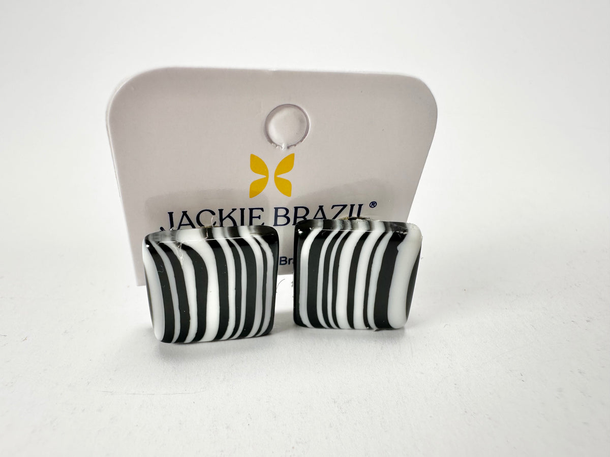 Jackie Brazil "Liquorice" Black & White Small Square Resin Clip On Earrings ( E0074 )