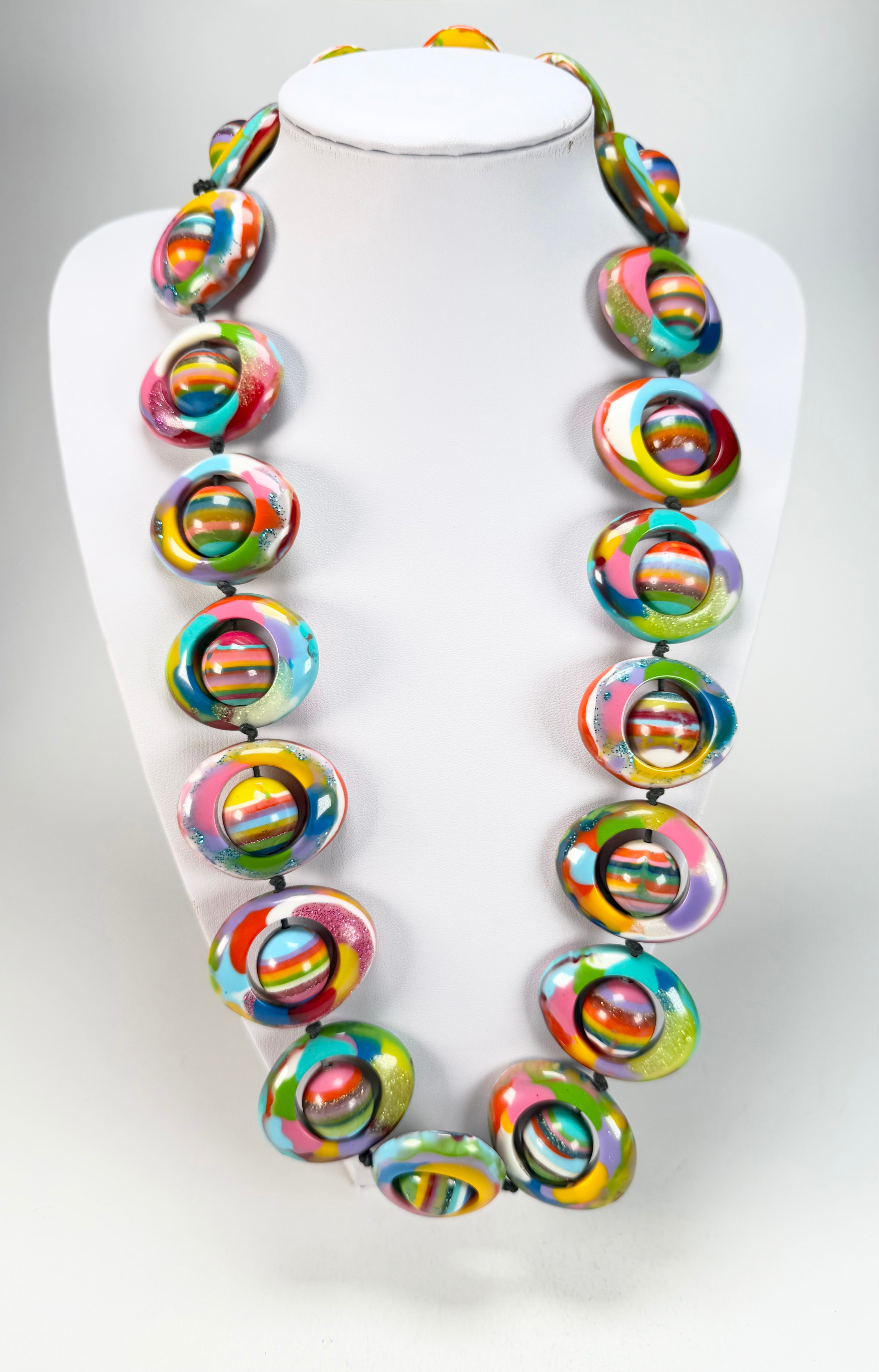 Jackie Brazil "Saturn" Kandinsky Disc & Ball Long 75cm Necklace ( N0052 )
