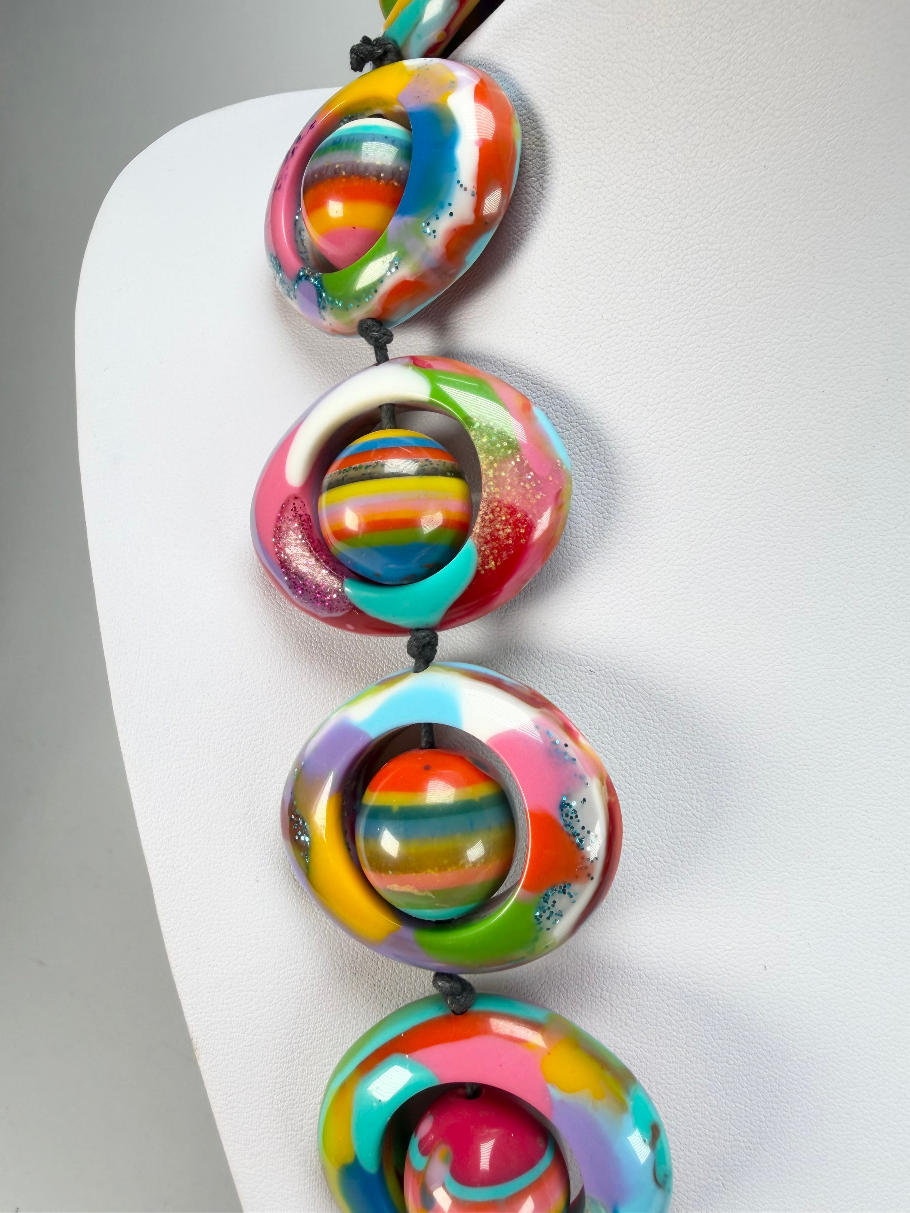 Jackie Brazil "Saturn" Kandinsky Disc & Ball Long 75cm Necklace ( N0052 )