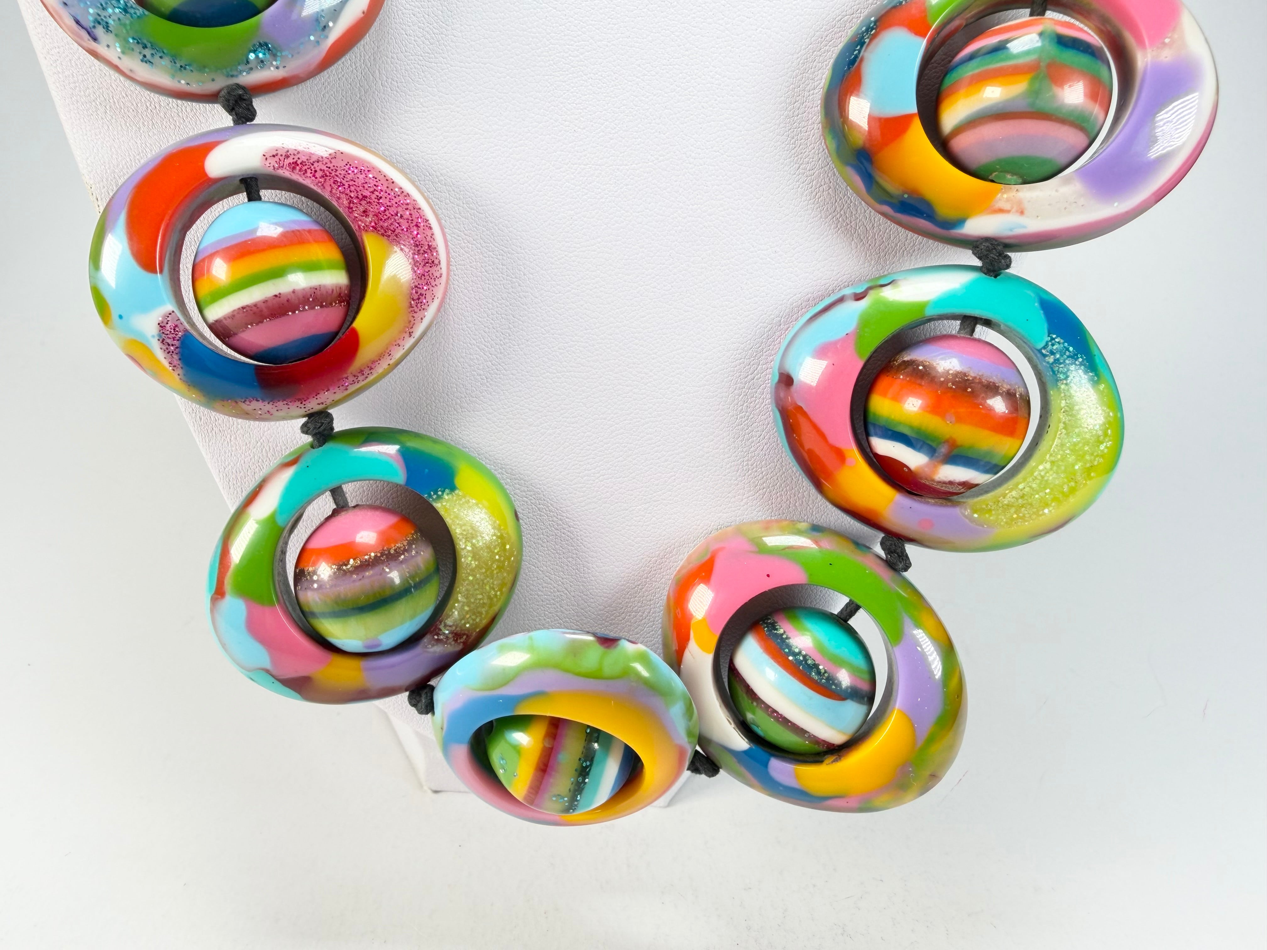 Jackie Brazil "Saturn" Kandinsky Disc & Ball Long 75cm Necklace ( N0052 )