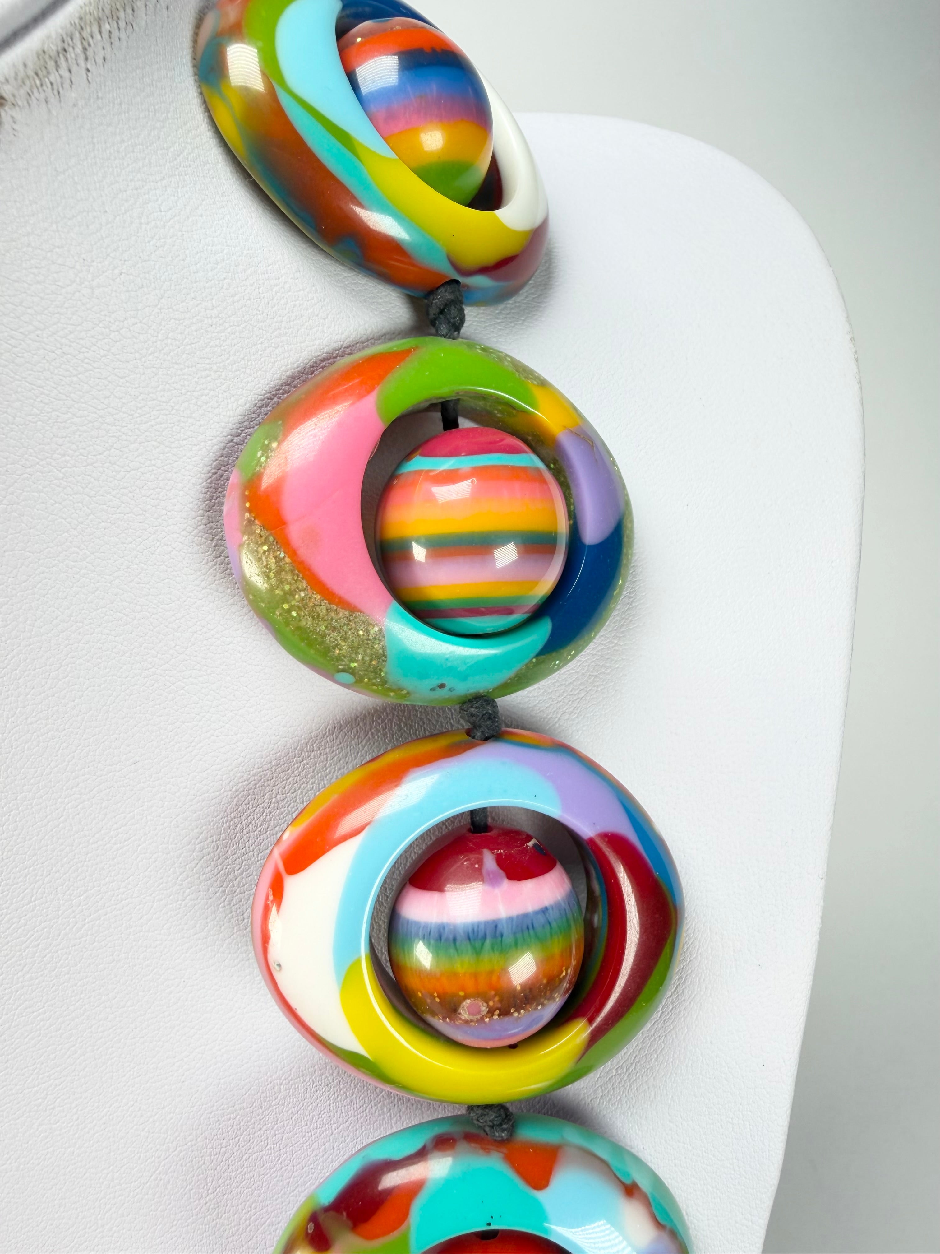 Jackie Brazil "Saturn" Kandinsky Disc & Ball Long 75cm Necklace ( N0052 )