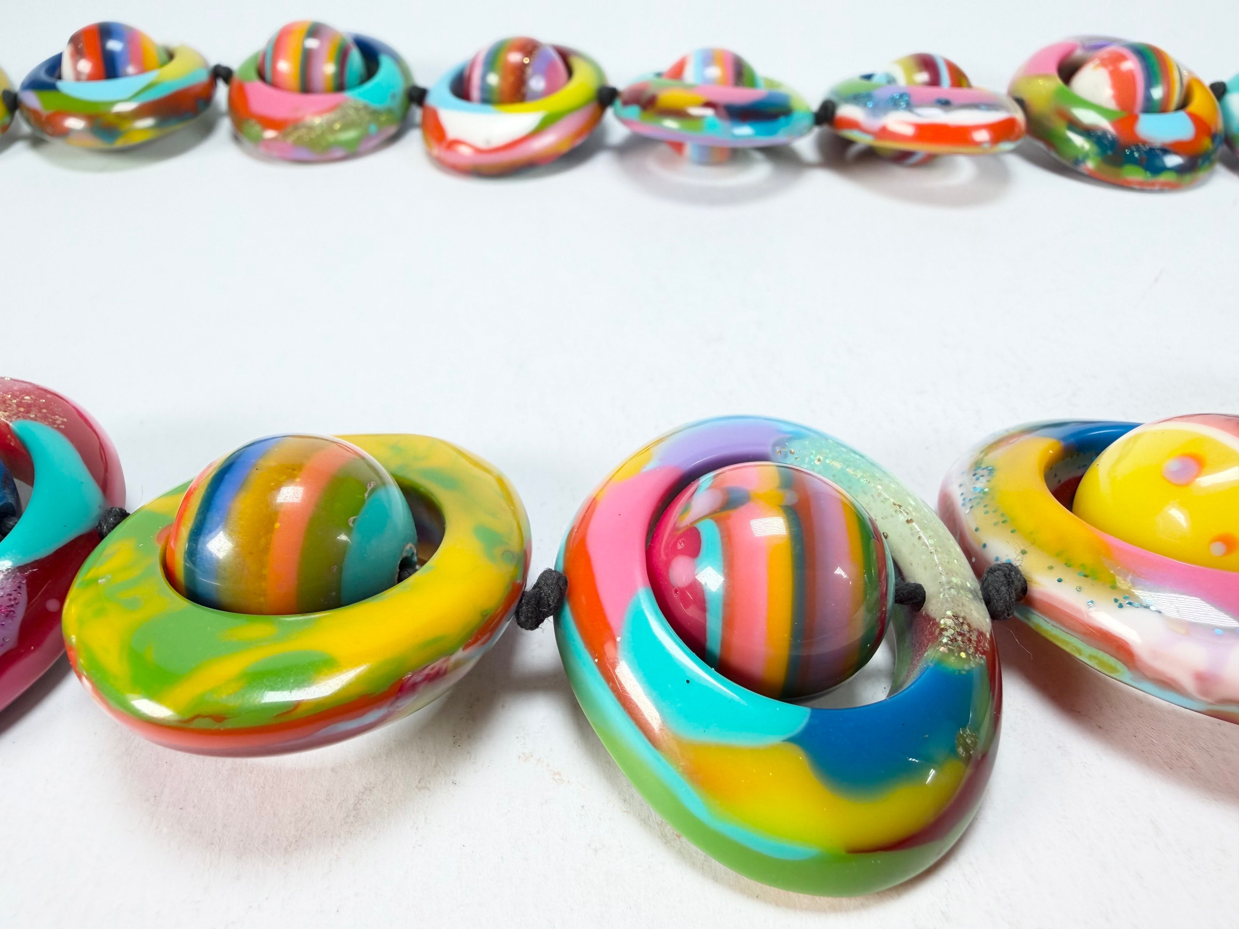 Jackie Brazil "Saturn" Kandinsky Disc & Ball Long 75cm Necklace ( N0052 )