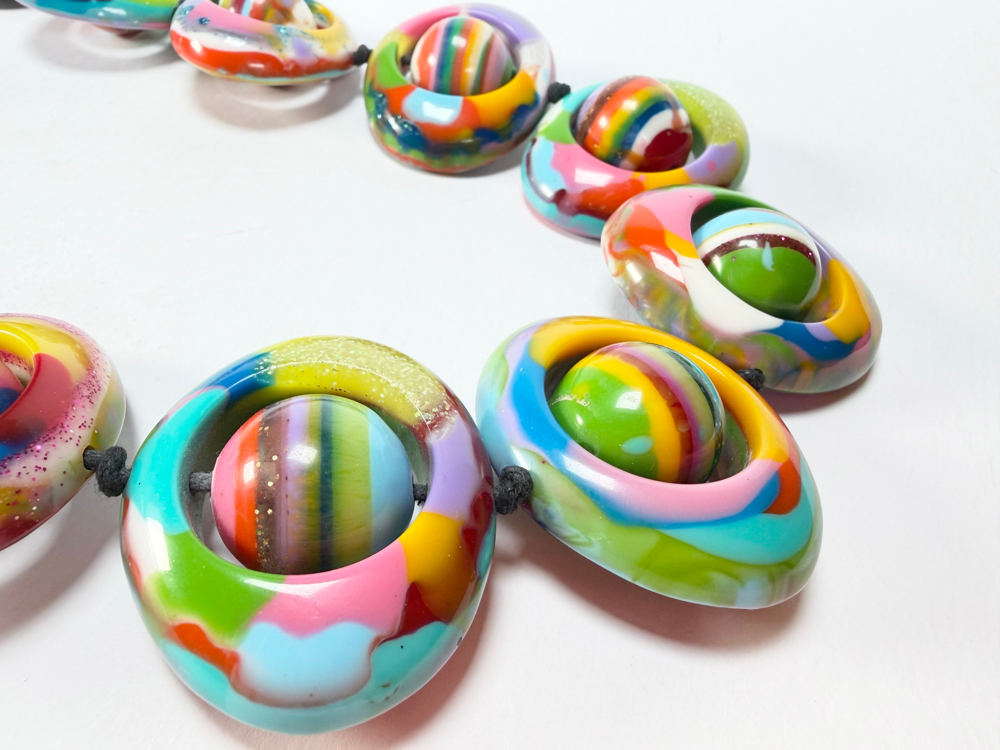 Jackie Brazil "Saturn" Kandinsky Disc & Ball Long 75cm Necklace ( N0052 )