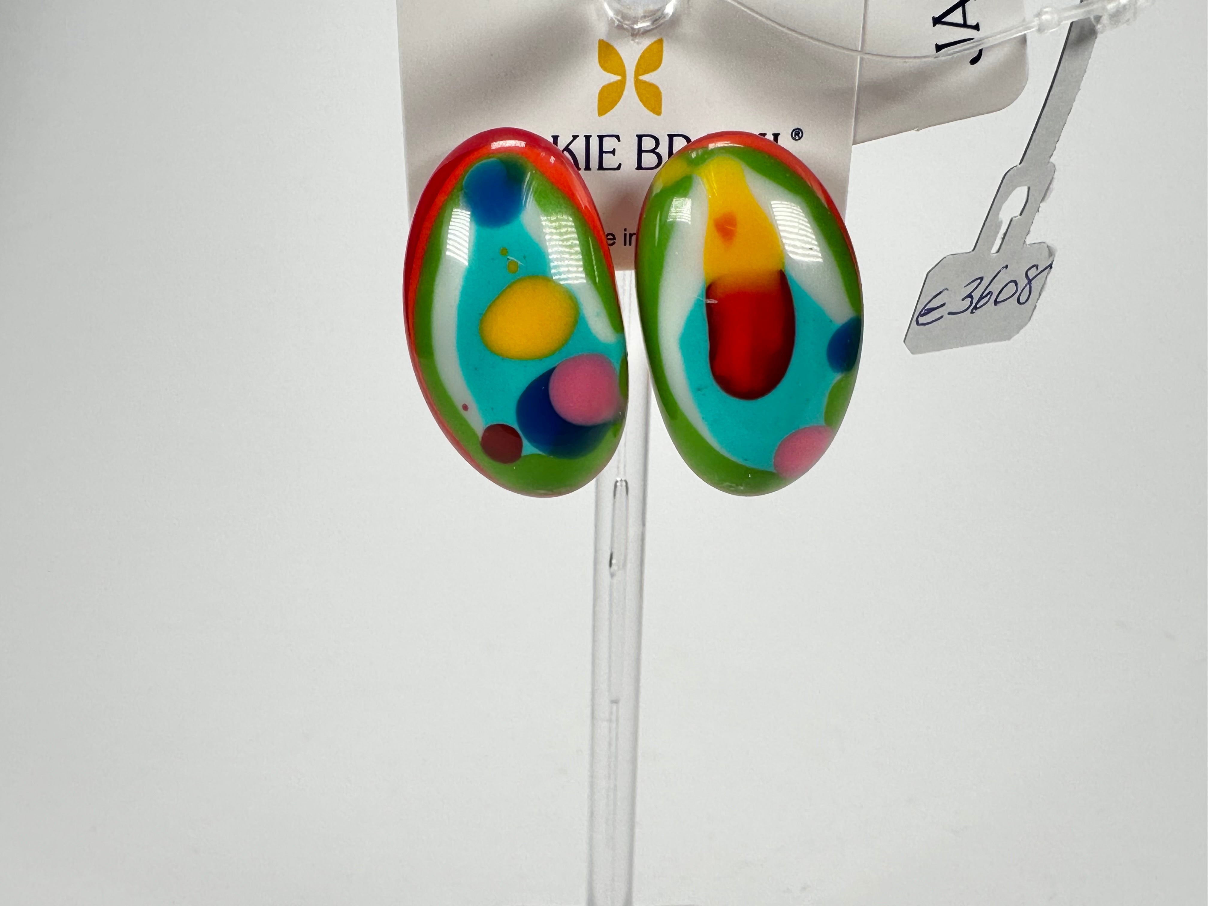 Jackie Brazil "Oval" Kandinsky Single Stone Pendant Stud Resin Earrings ( E3608 )