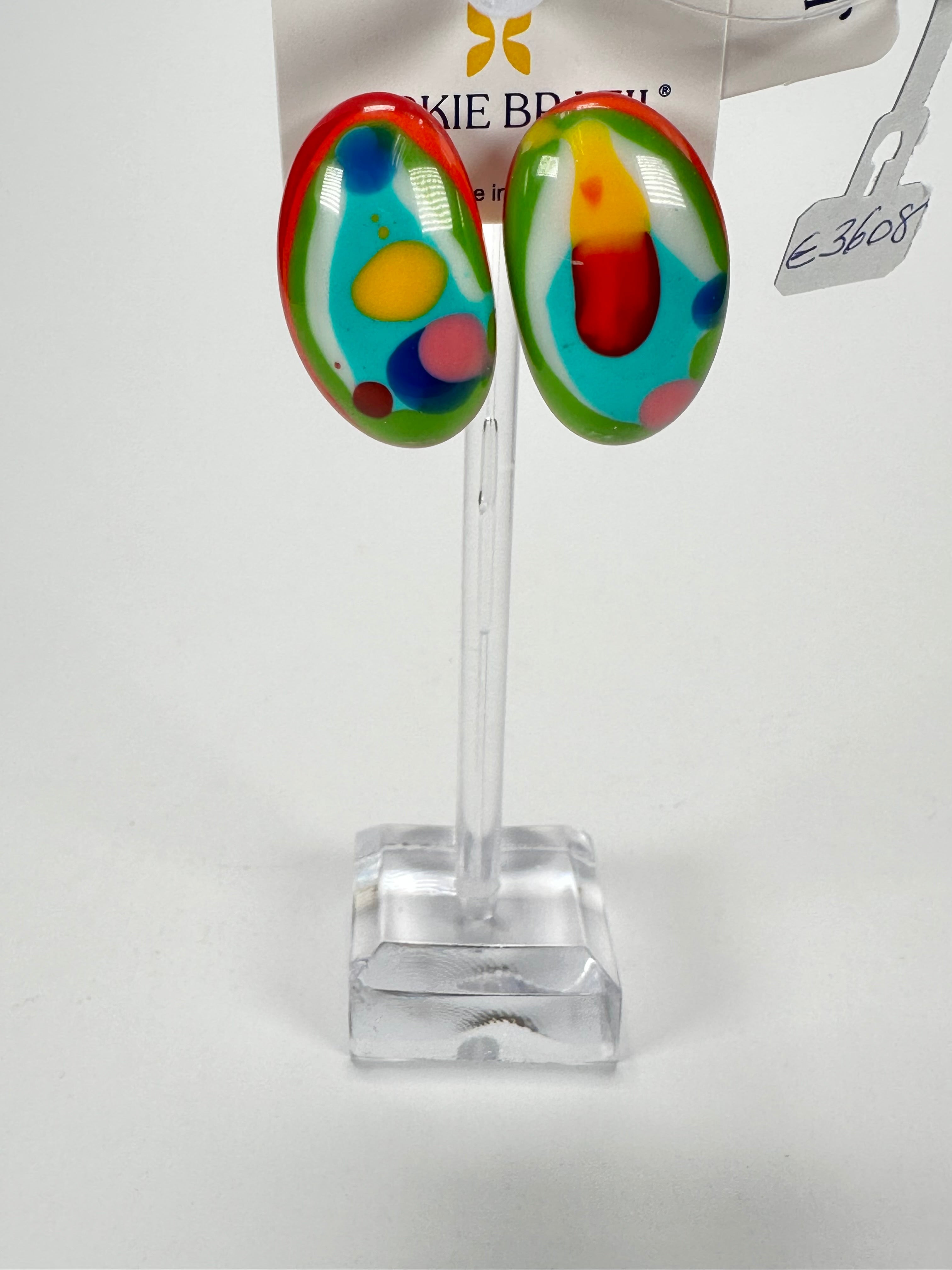 Jackie Brazil "Oval" Kandinsky Single Stone Pendant Stud Resin Earrings ( E3608 )