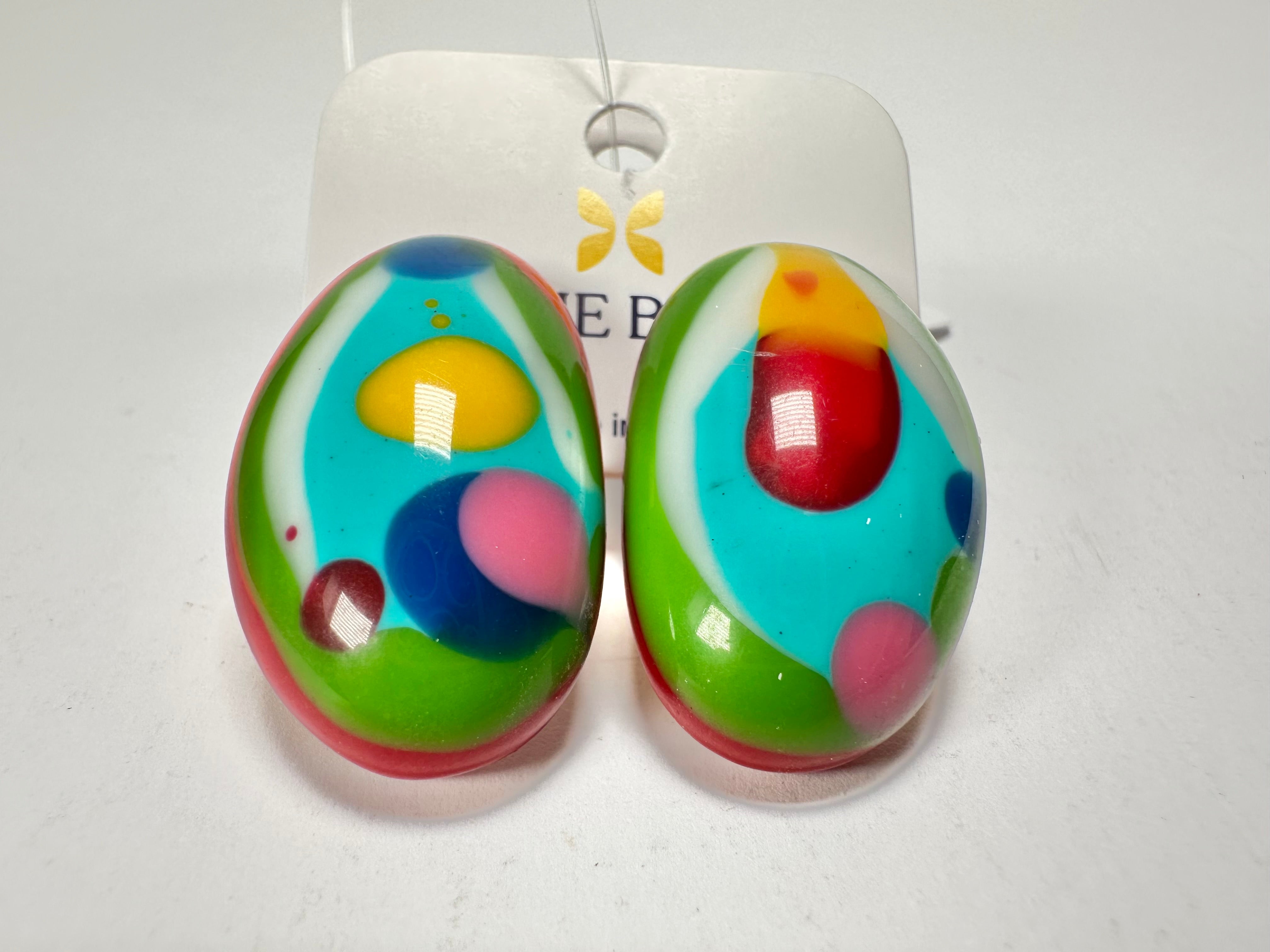 Jackie Brazil "Oval" Kandinsky Single Stone Pendant Stud Resin Earrings ( E3608 )