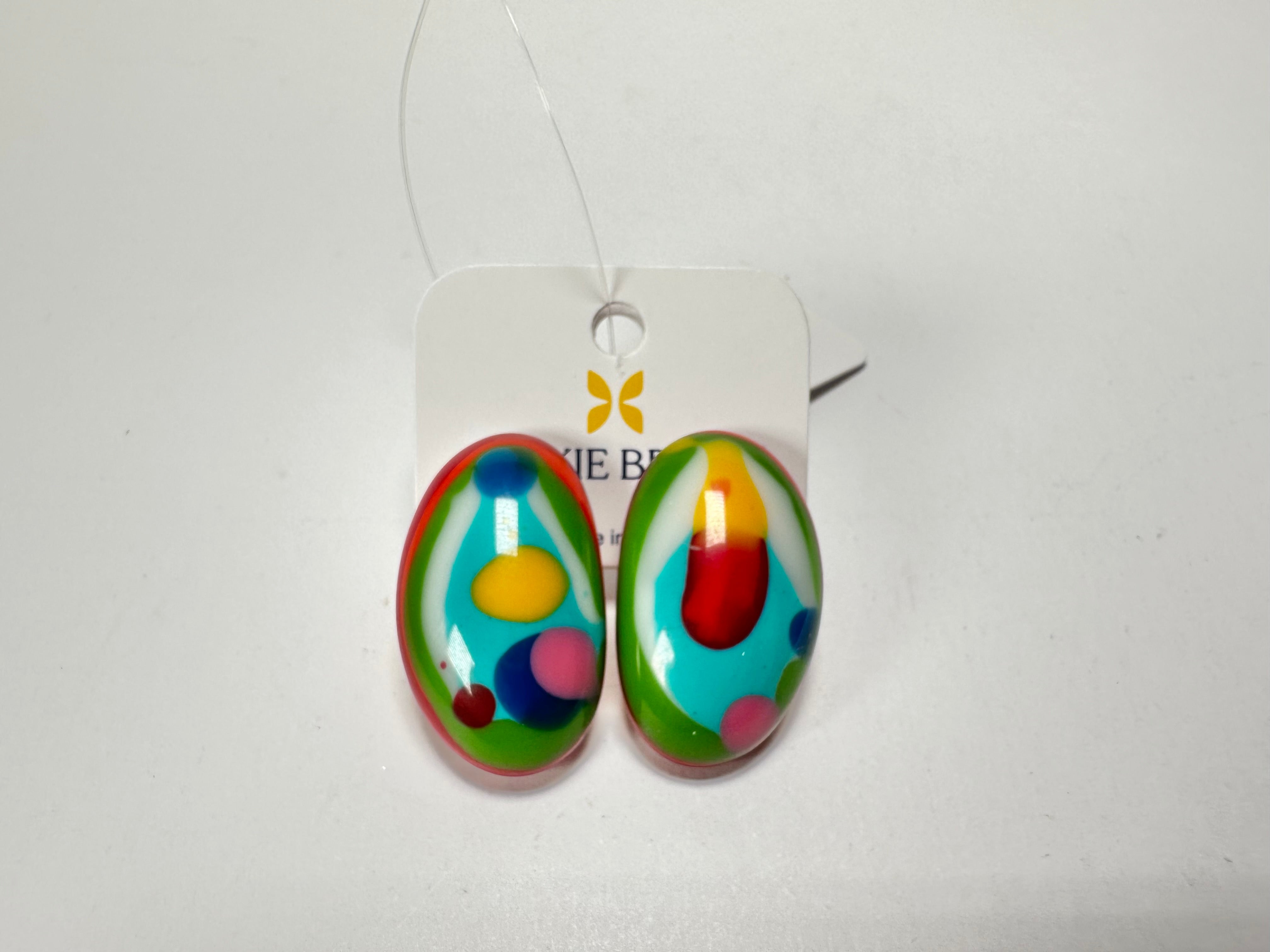 Jackie Brazil "Oval" Kandinsky Single Stone Pendant Stud Resin Earrings ( E3608 )