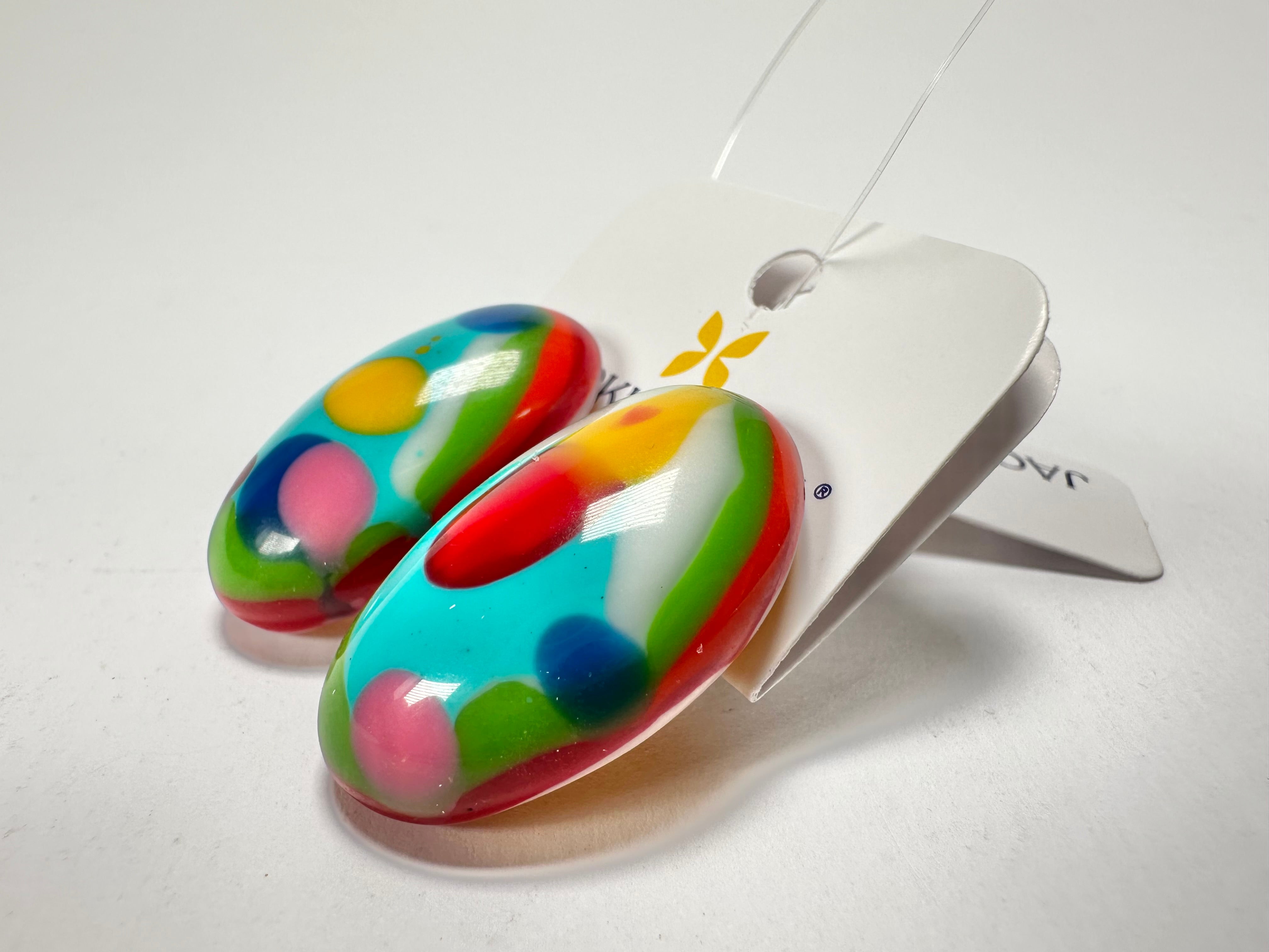 Jackie Brazil "Oval" Kandinsky Single Stone Pendant Stud Resin Earrings ( E3608 )