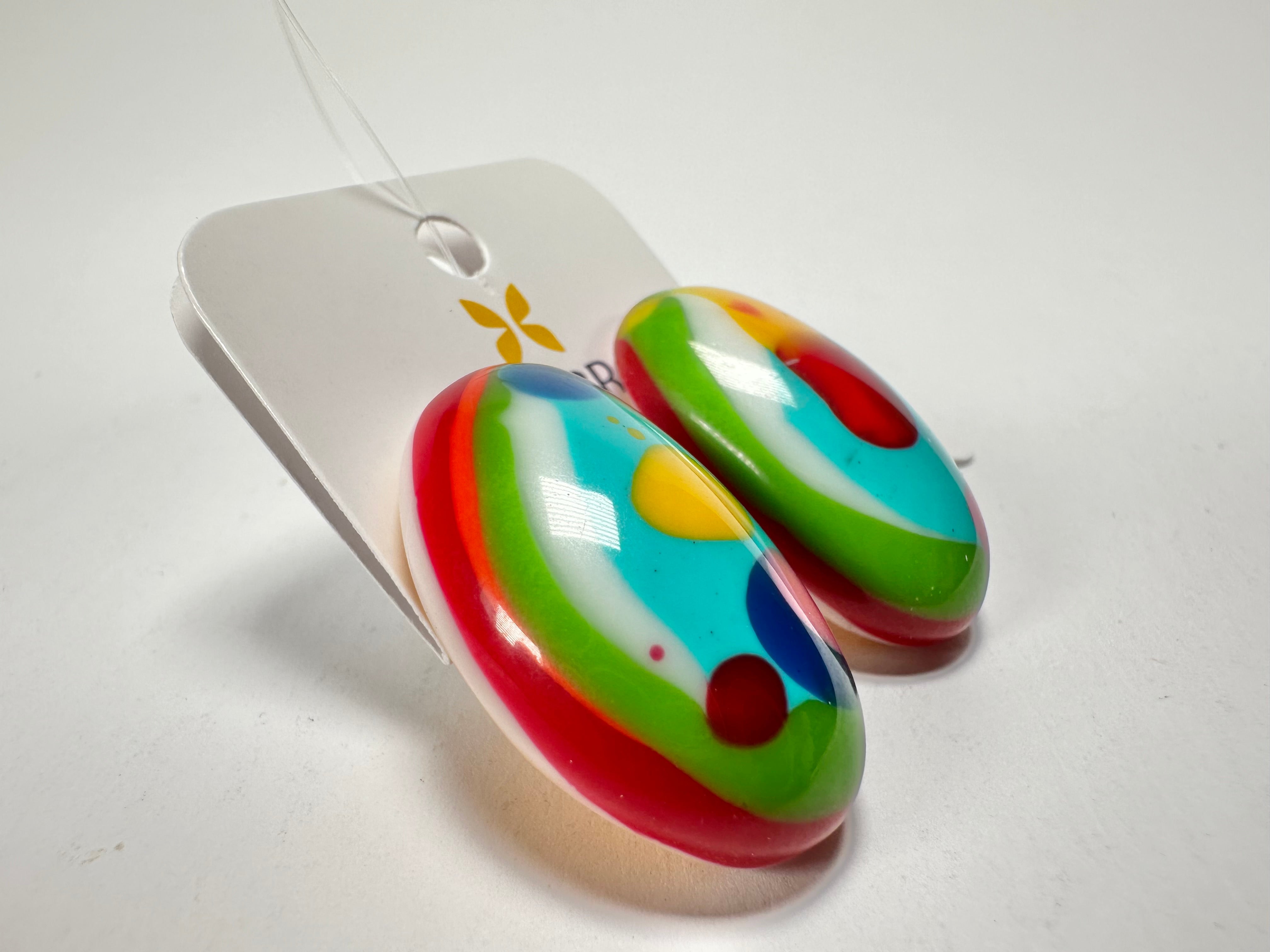 Jackie Brazil "Oval" Kandinsky Single Stone Pendant Stud Resin Earrings ( E3608 )