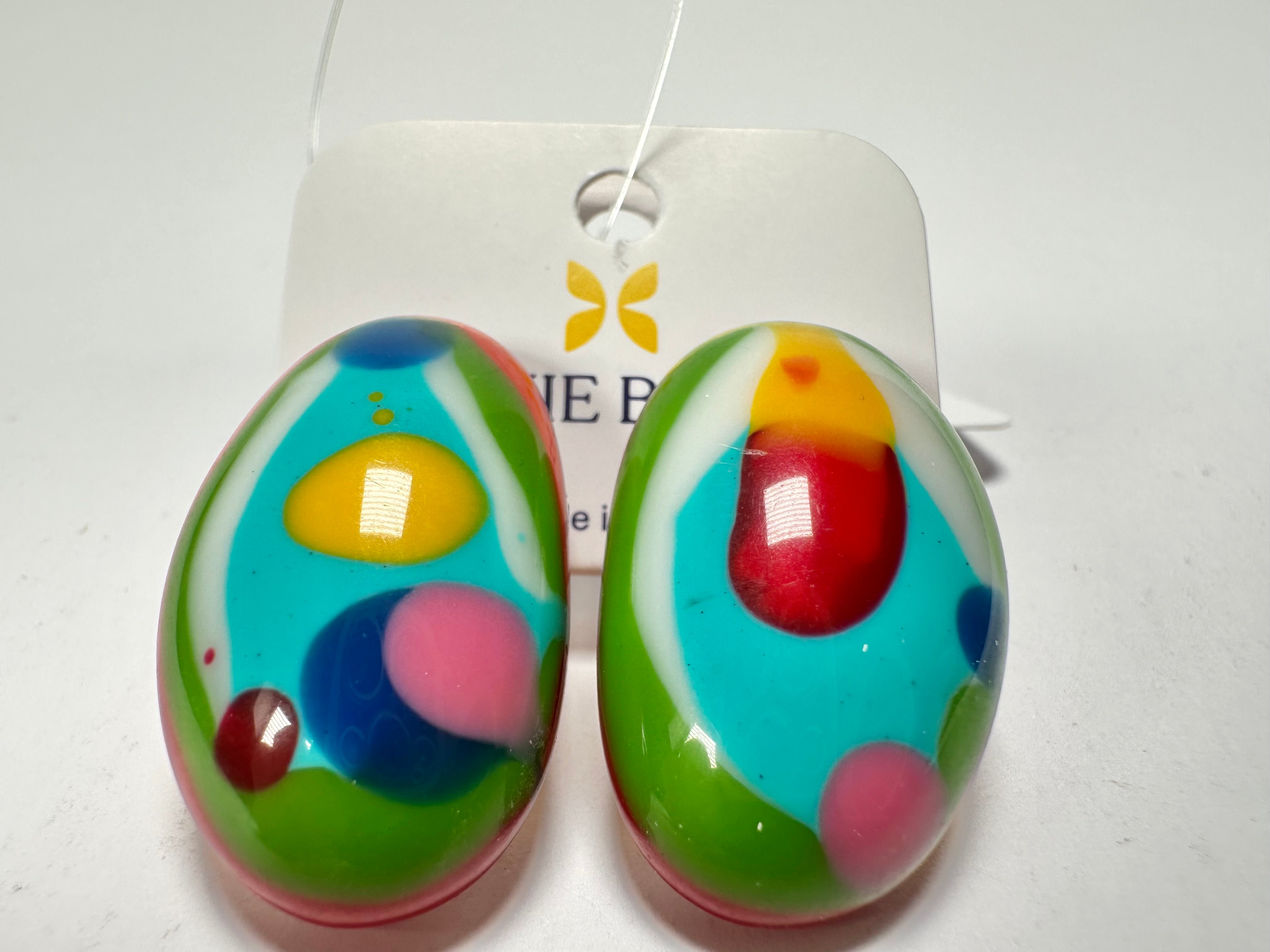 Jackie Brazil "Oval" Kandinsky Single Stone Pendant Stud Resin Earrings ( E3608 )