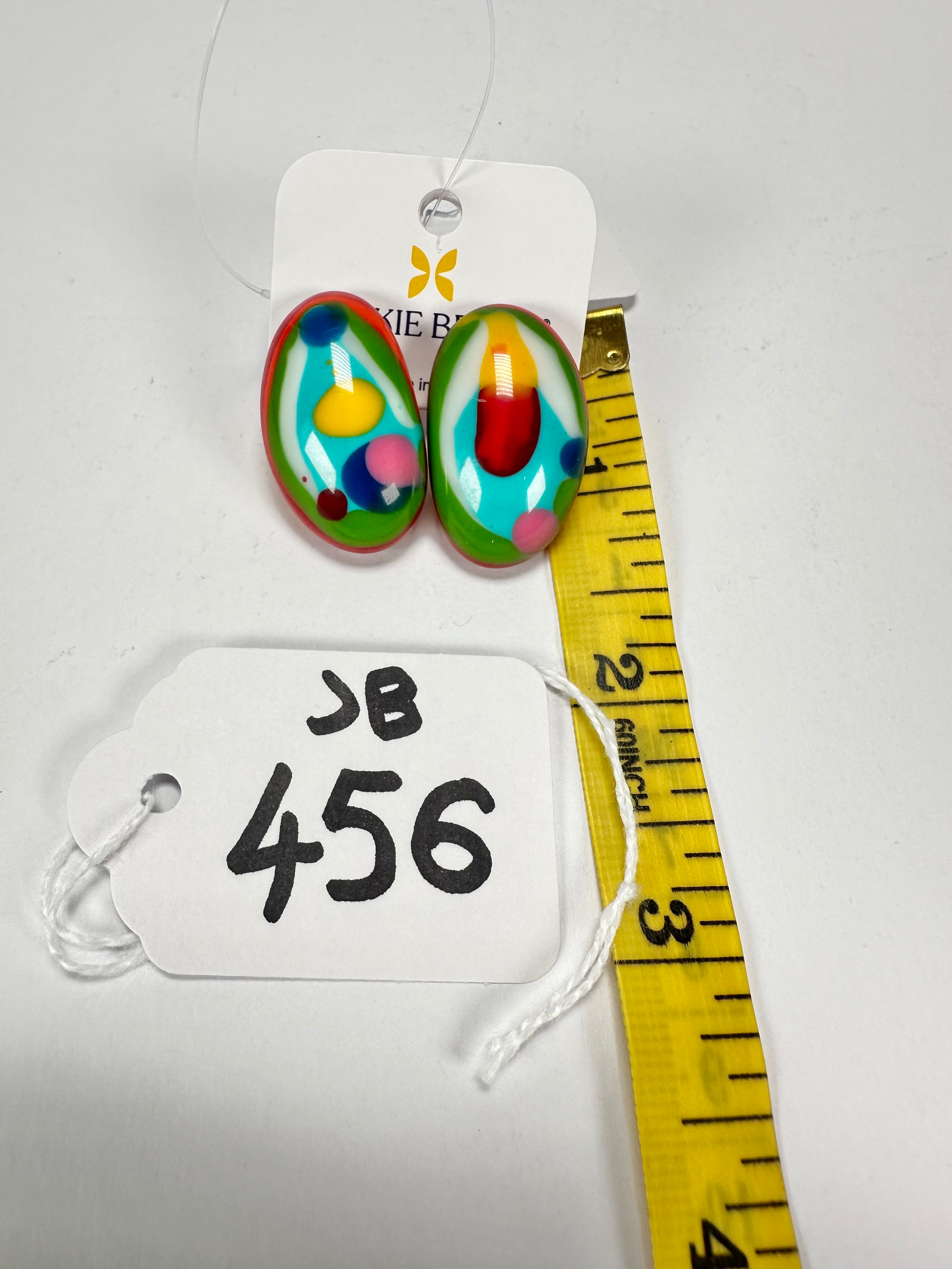 Jackie Brazil "Oval" Kandinsky Single Stone Pendant Stud Resin Earrings ( E3608 )