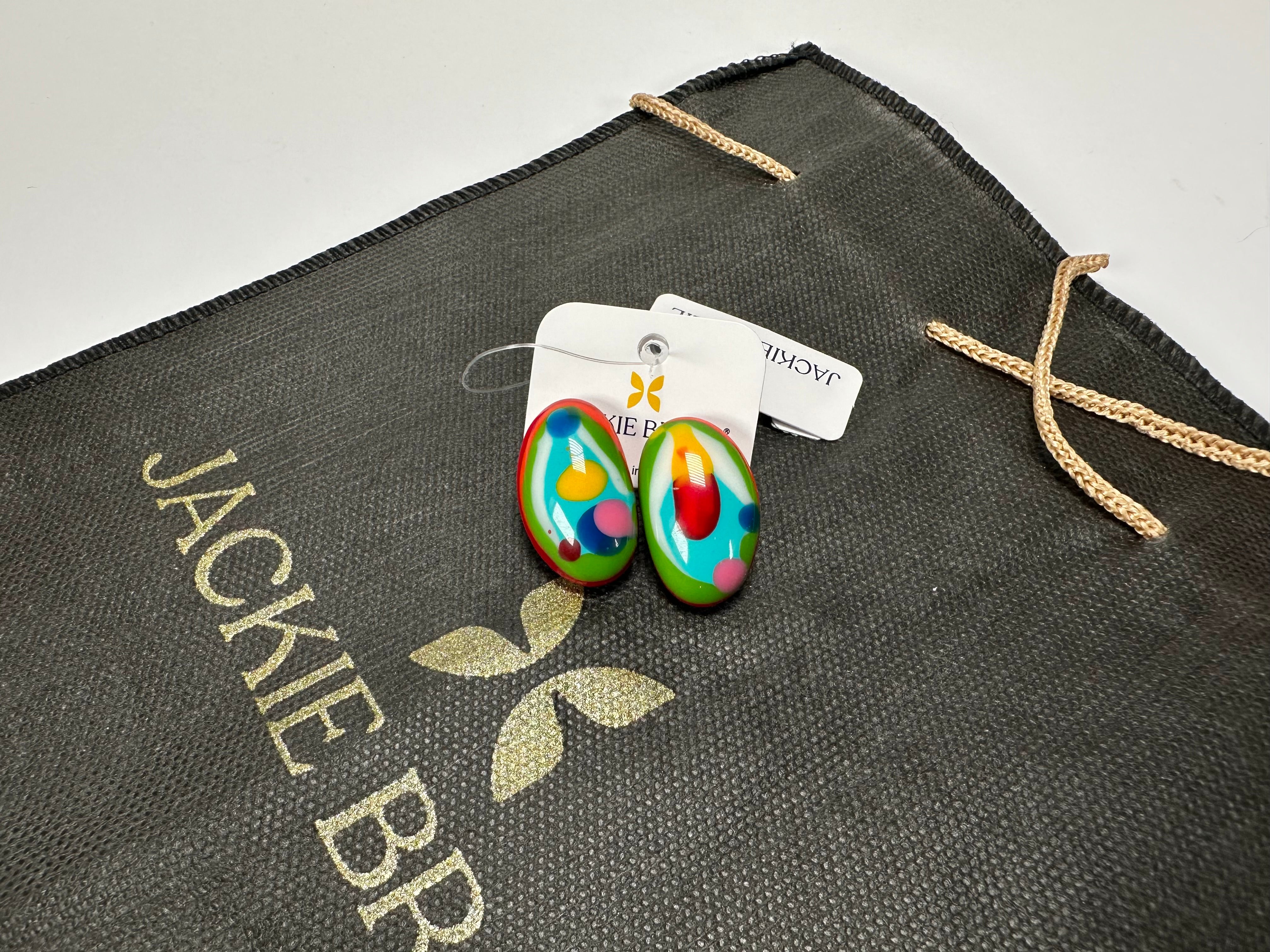Jackie Brazil "Oval" Kandinsky Single Stone Pendant Stud Resin Earrings ( E3608 )