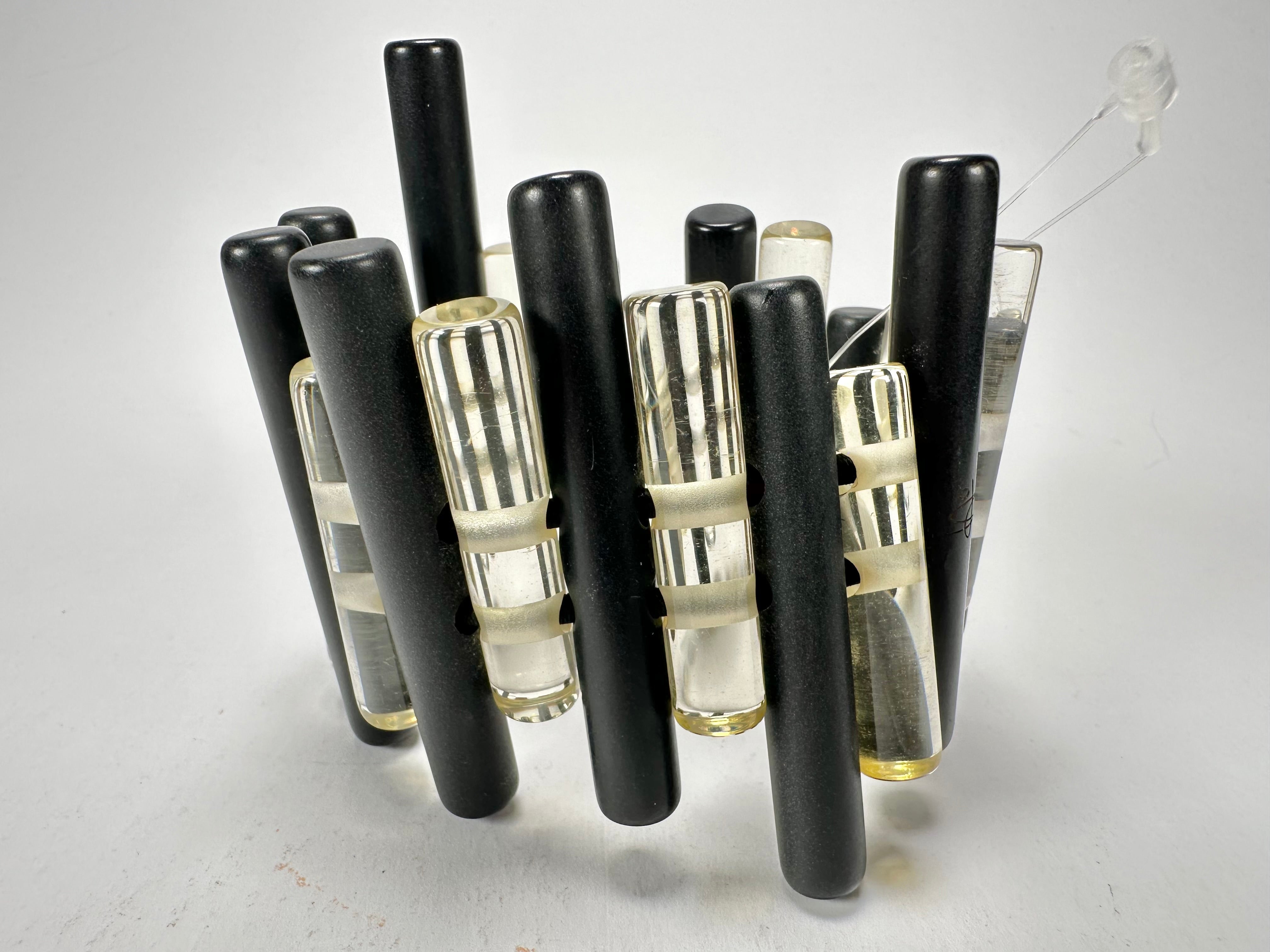 Jackie Brazil "Pipas" Thin Mix  Black & Transparent Cylinders Resin Bracelet ( B2198 )