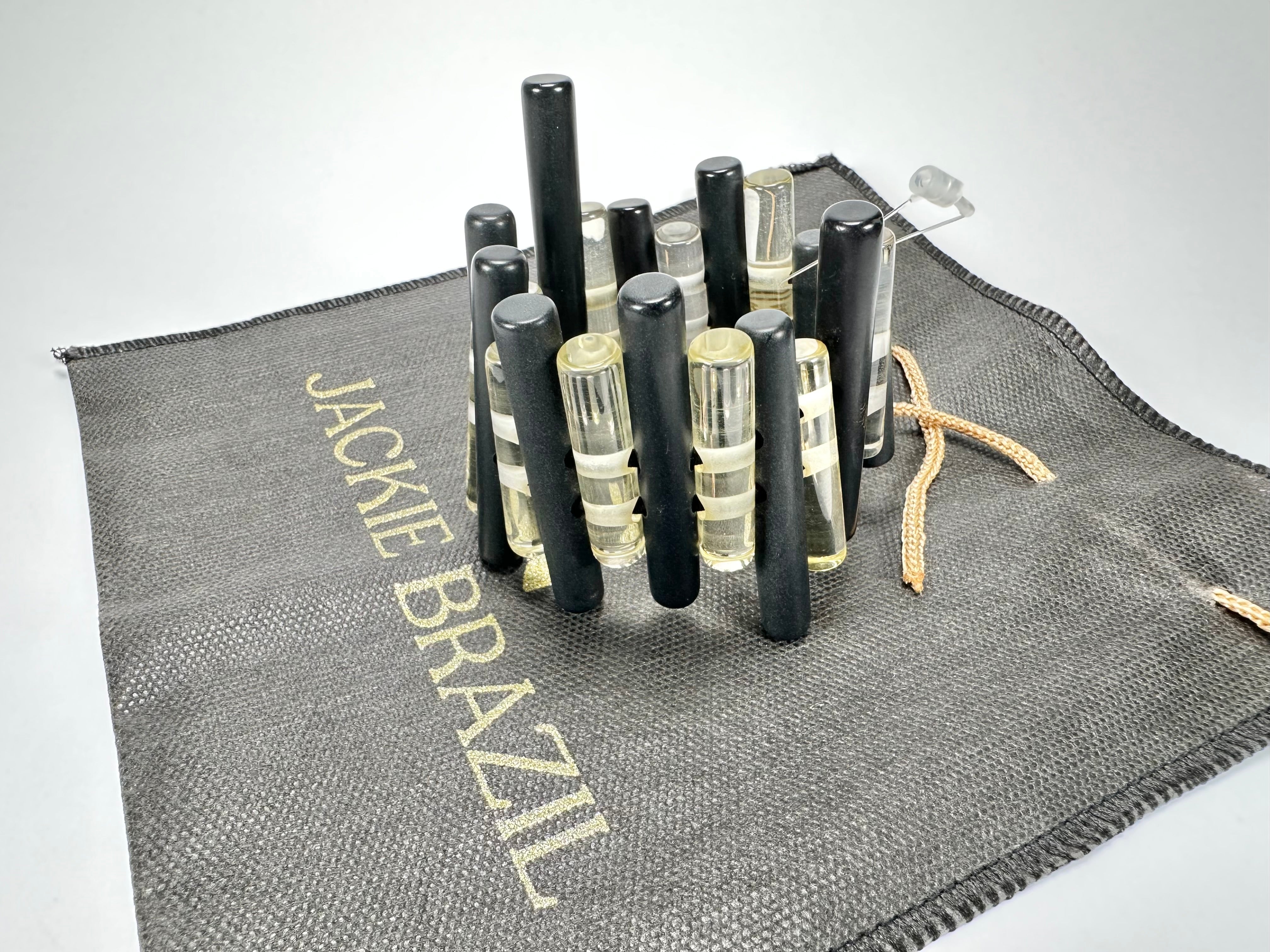 Jackie Brazil "Pipas" Thin Mix  Black & Transparent Cylinders Resin Bracelet ( B2198 )