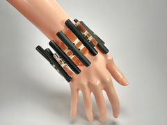 Jackie Brazil "Pipas" Thin Mix  Black & Transparent Cylinders Resin Bracelet ( B2198 )