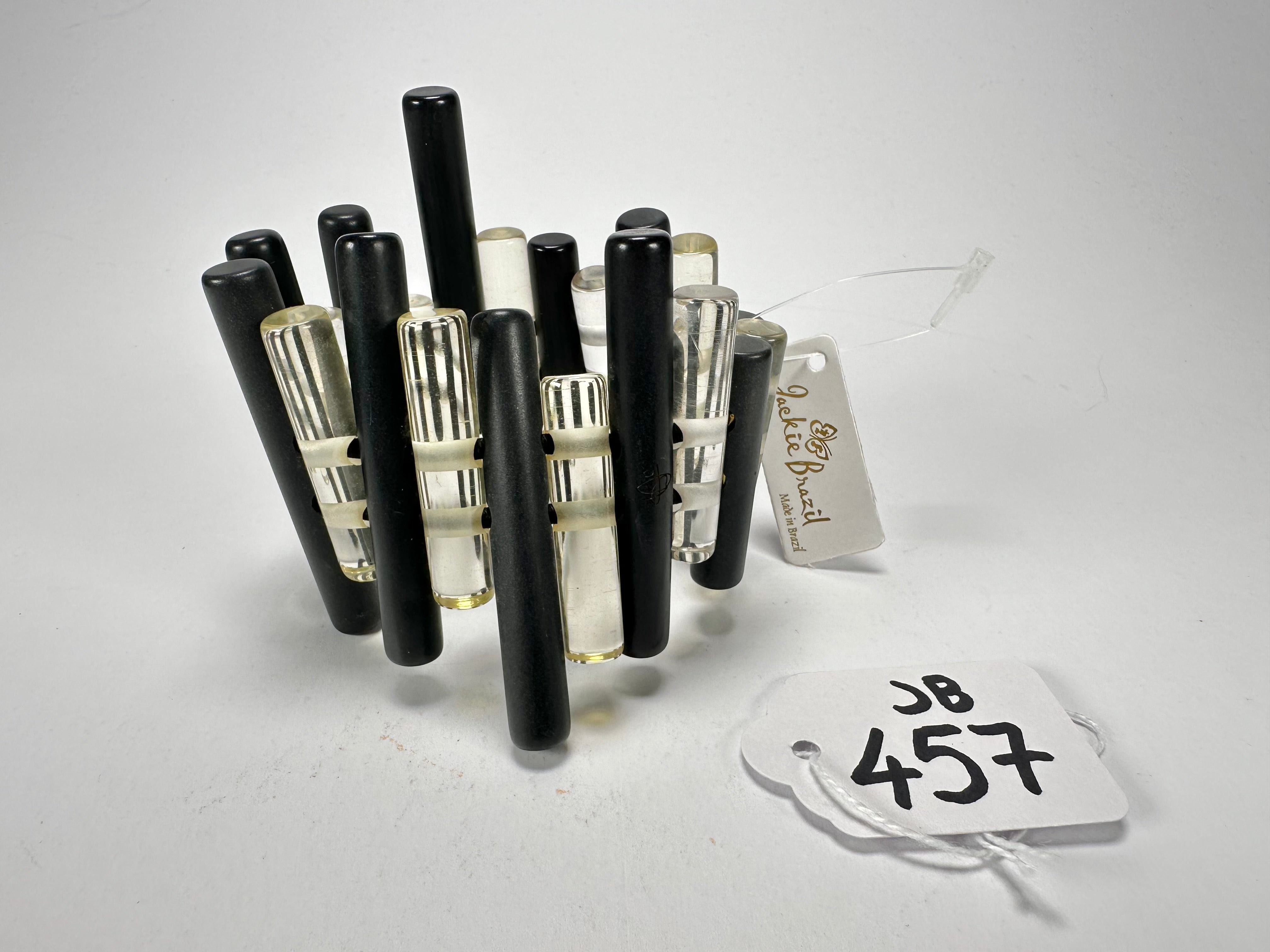 Jackie Brazil "Pipas" Thin Mix  Black & Transparent Cylinders Resin Bracelet ( B2198 )
