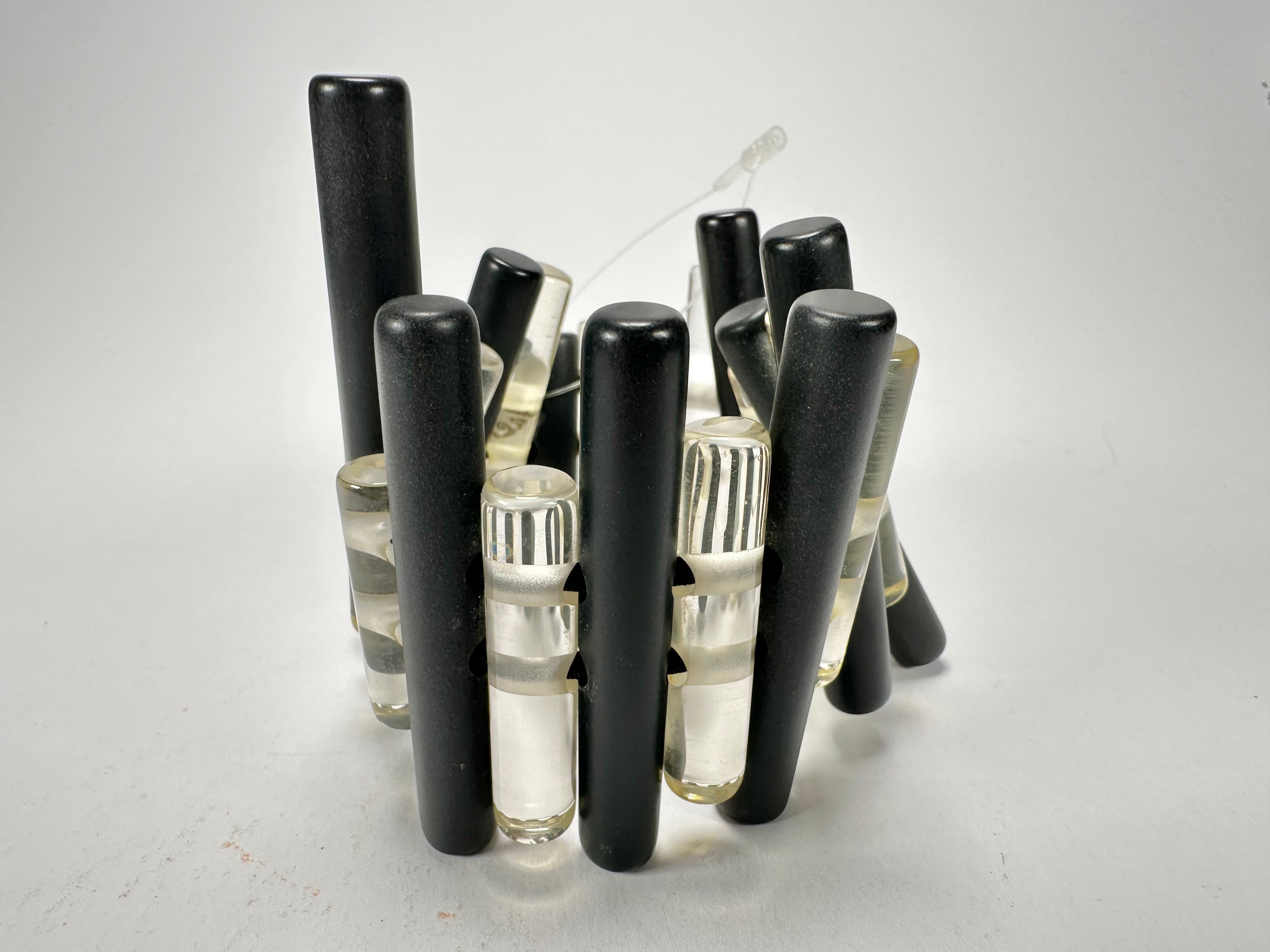Jackie Brazil "Pipas" Thin Mix  Black & Transparent Cylinders Resin Bracelet ( B2198 )