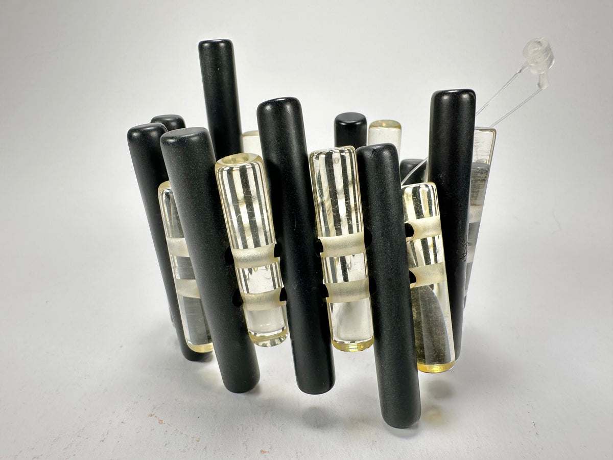 Jackie Brazil "Pipas" Thin Mix  Black & Transparent Cylinders Resin Bracelet ( B2198 )