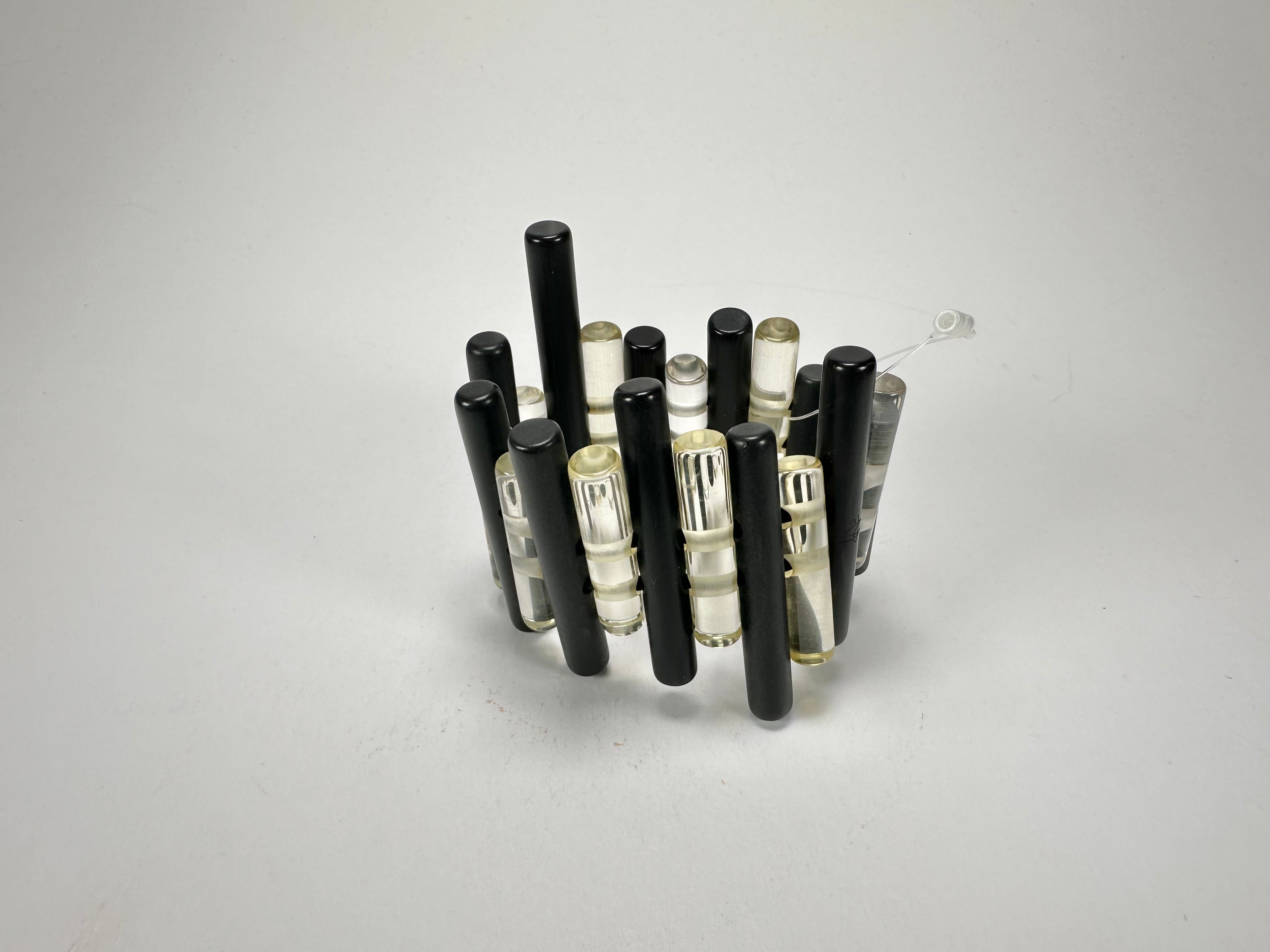 Jackie Brazil "Pipas" Thin Mix  Black & Transparent Cylinders Resin Bracelet ( B2198 )