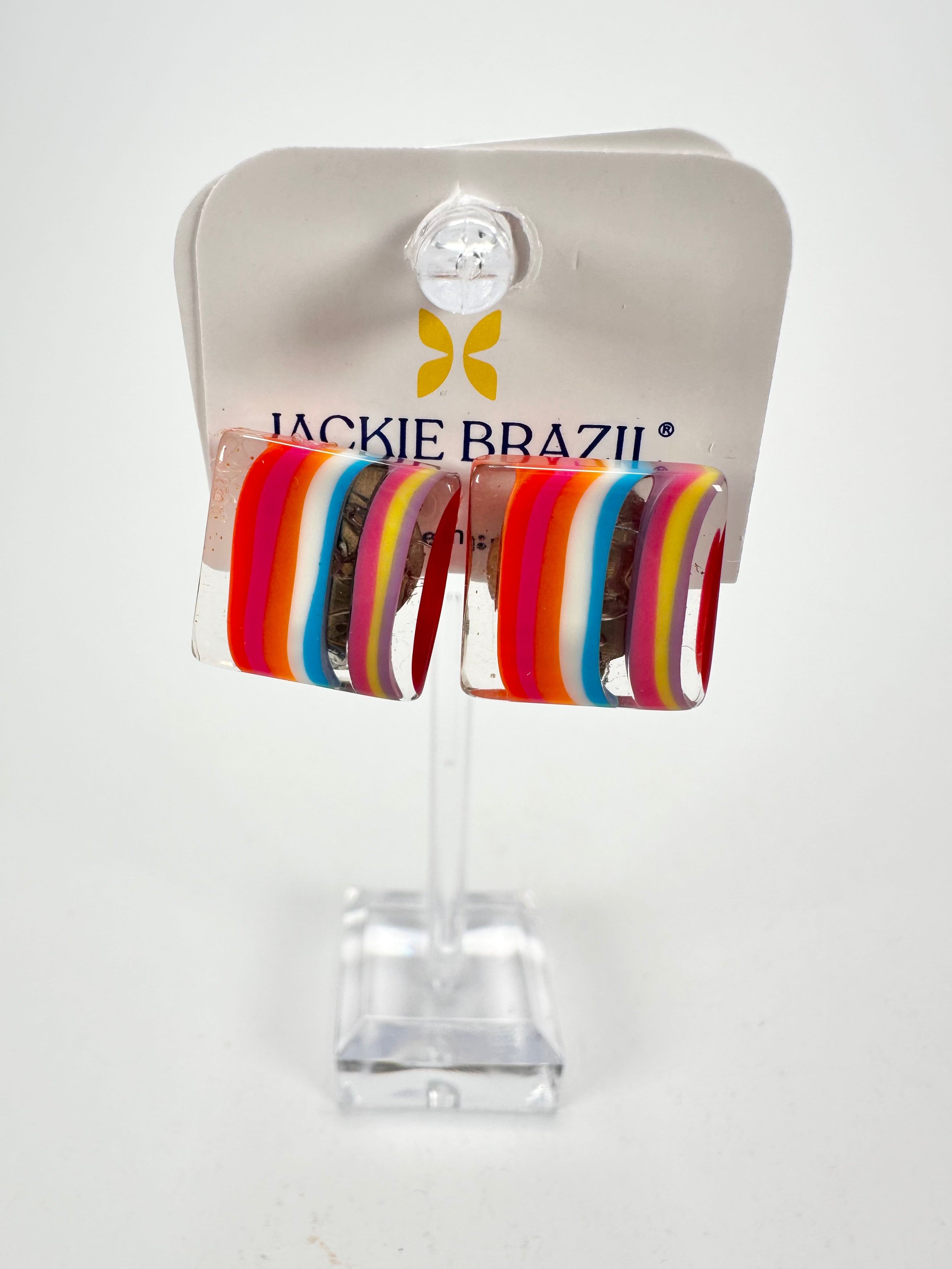 Jackie Brazil "Liquorice" Mix Colours Small Square Resin Clip On Earrings ( E0074 )