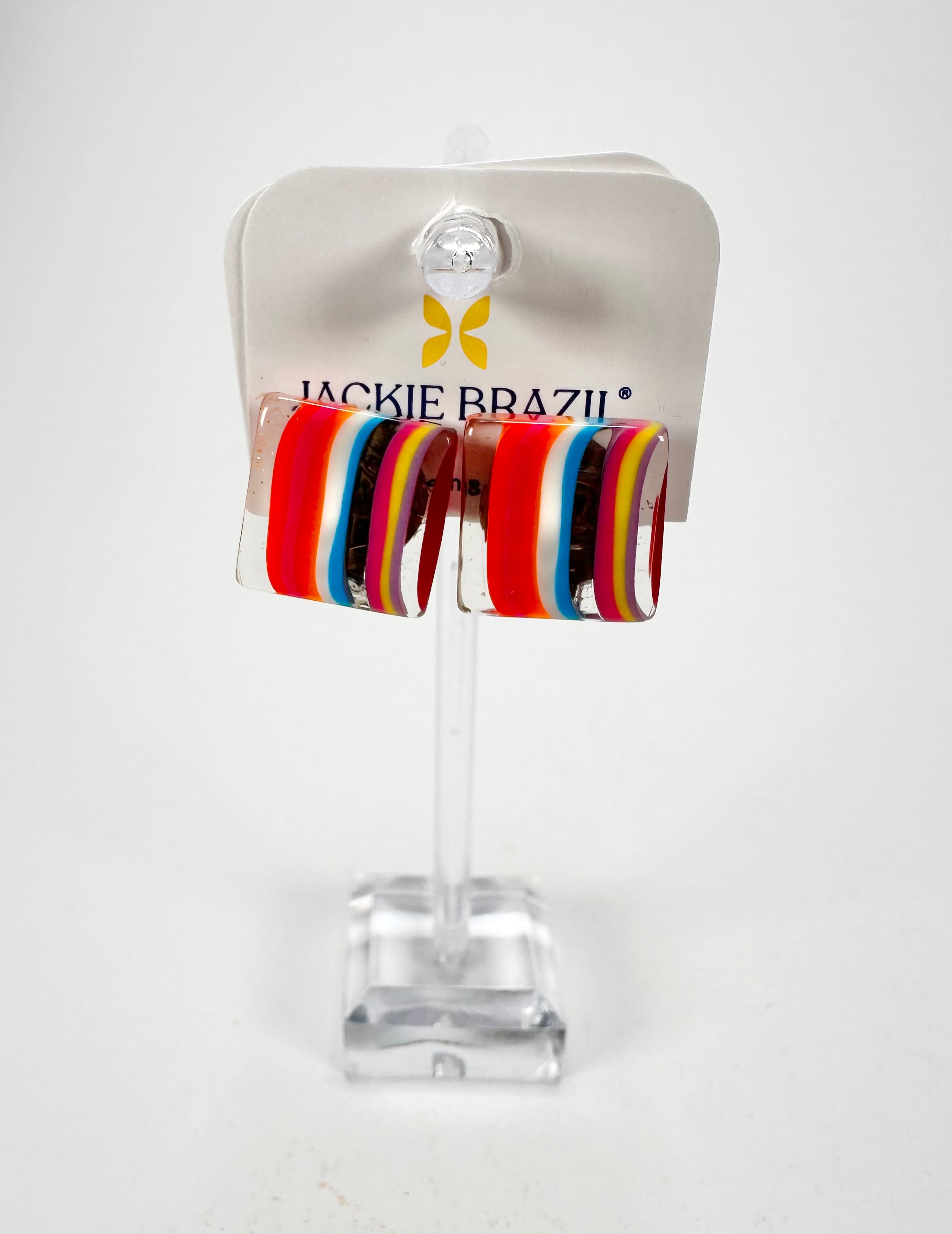 Jackie Brazil "Liquorice" Mix Colours Small Square Resin Clip On Earrings ( E0074 )