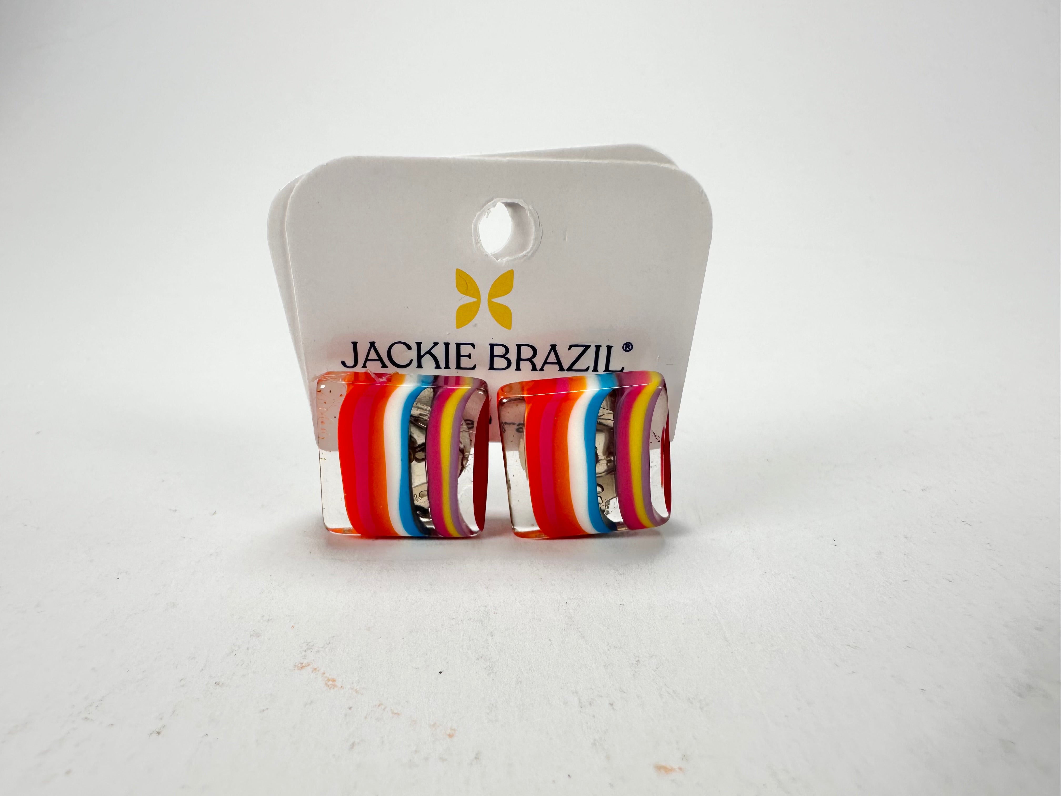 Jackie Brazil "Liquorice" Mix Colours Small Square Resin Clip On Earrings ( E0074 )