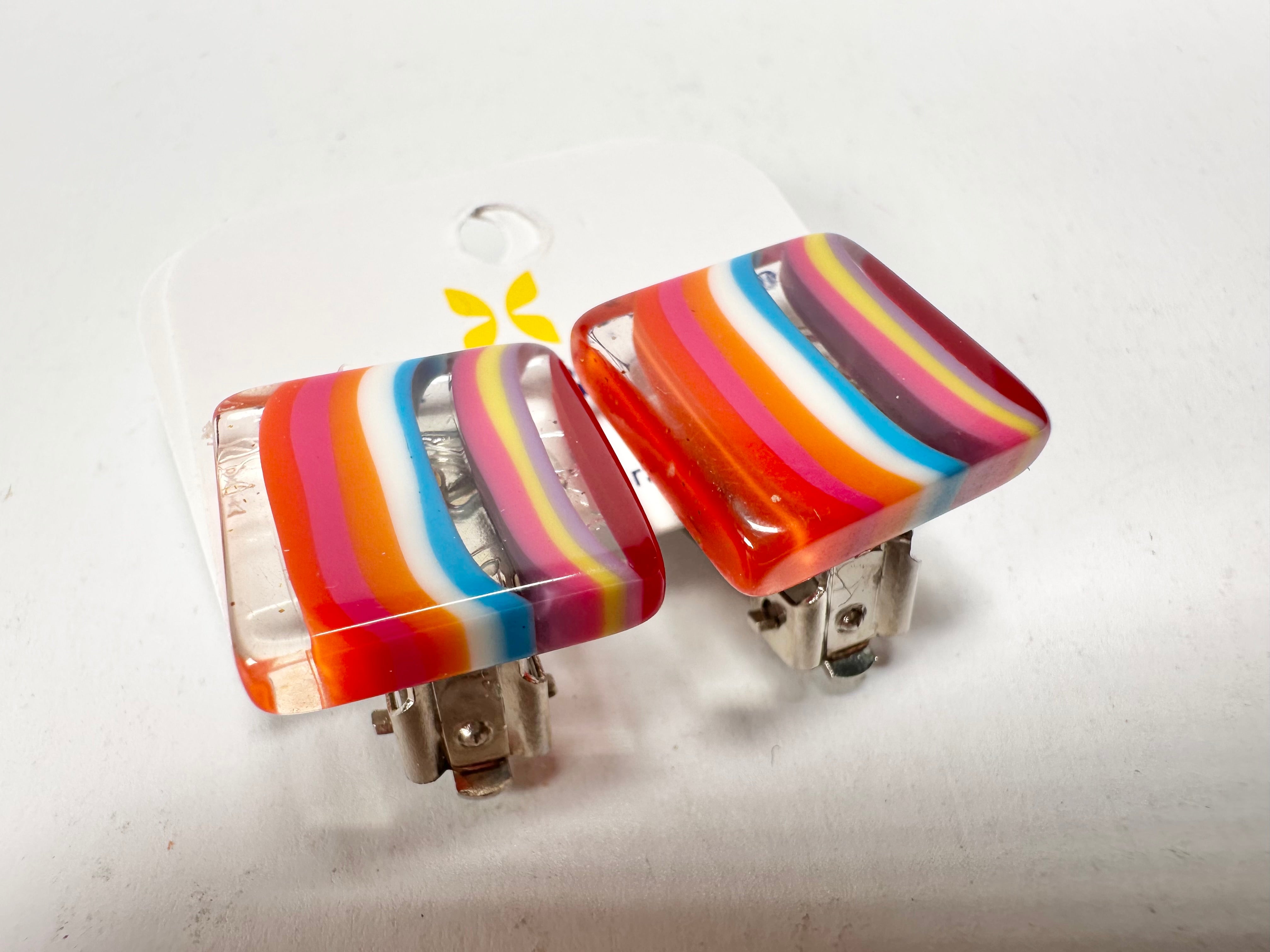 Jackie Brazil "Liquorice" Mix Colours Small Square Resin Clip On Earrings ( E0074 )