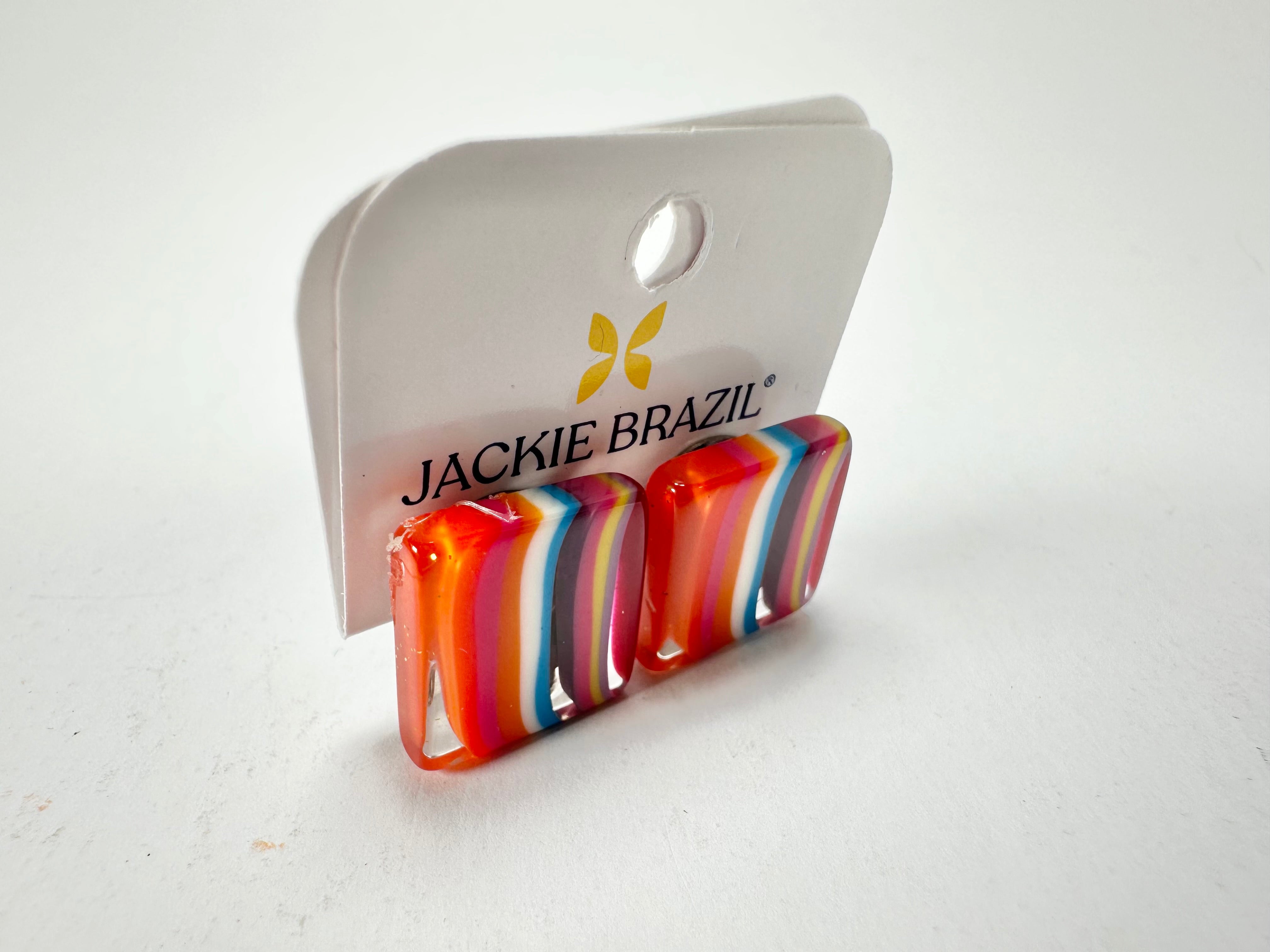Jackie Brazil "Liquorice" Mix Colours Small Square Resin Clip On Earrings ( E0074 )
