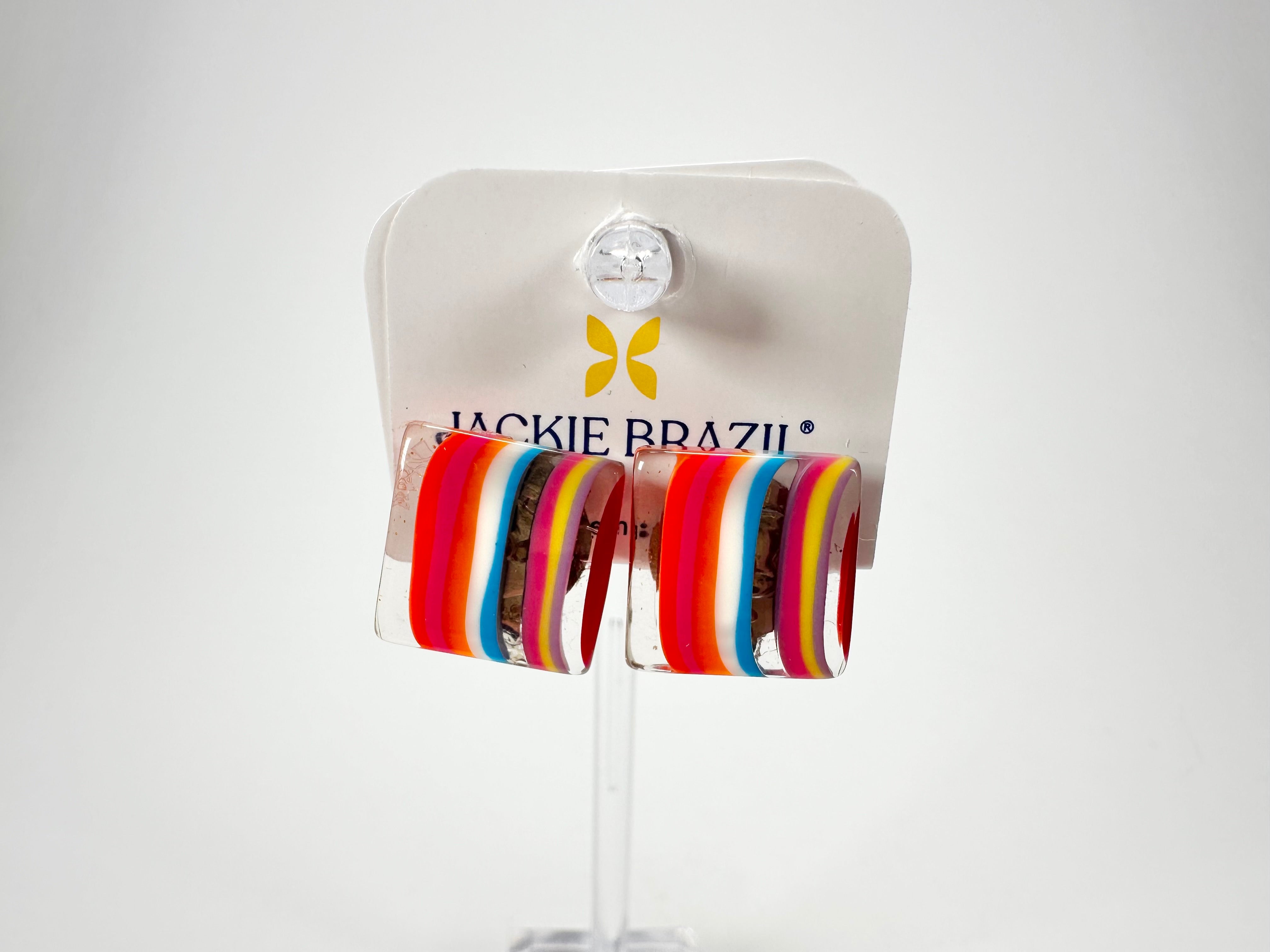 Jackie Brazil "Liquorice" Mix Colours Small Square Resin Clip On Earrings ( E0074 )