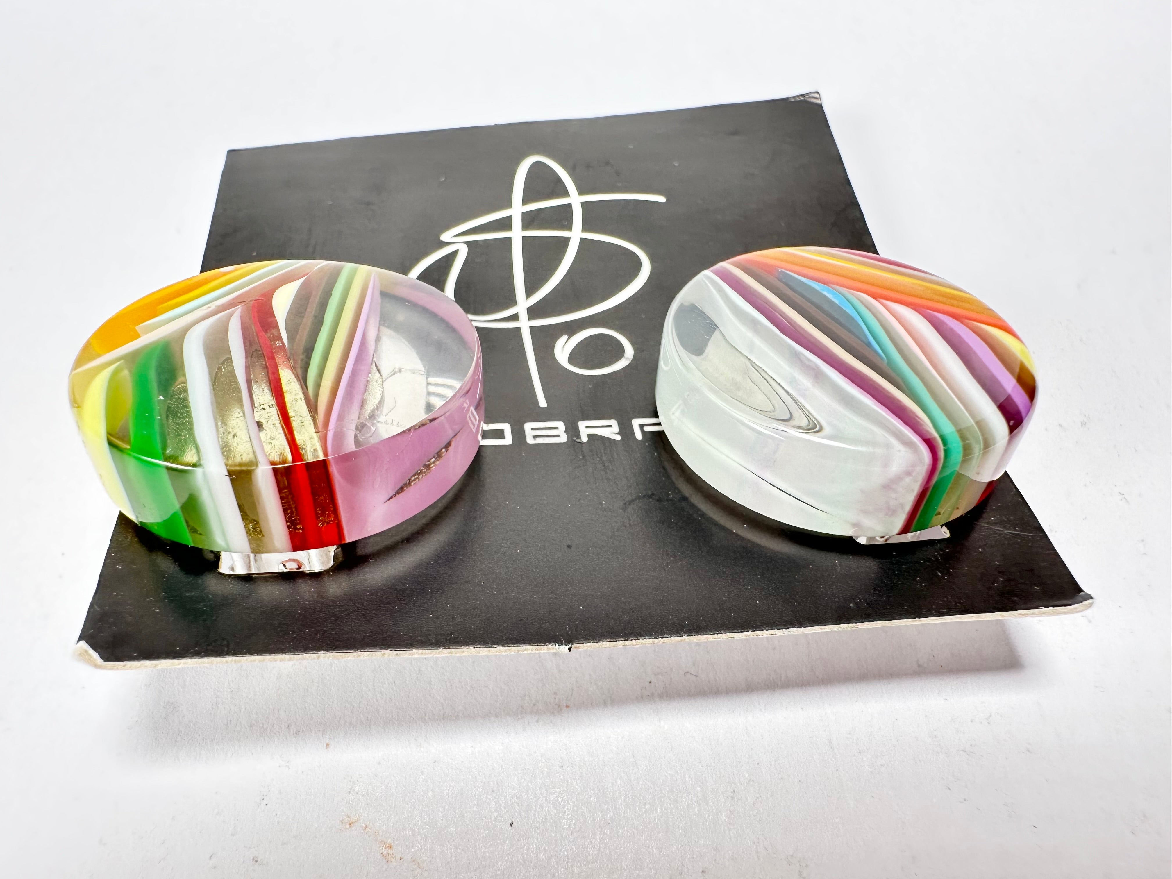 Jackie Brazil "Ilussion Disk" Clear Swirls Round Clip On Resin Earrings ( E3496 )