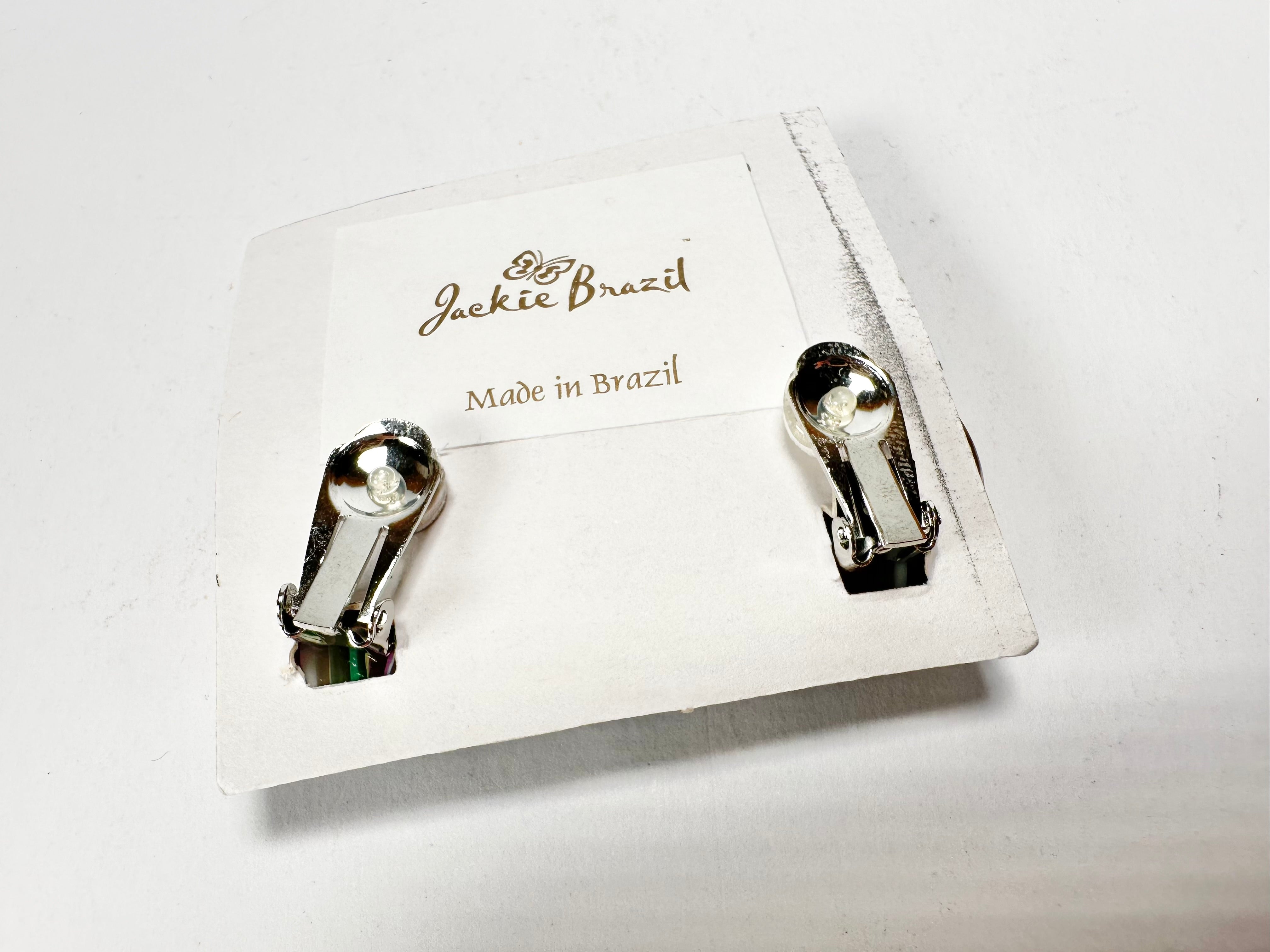 Jackie Brazil "Ilussion Disk" Clear Swirls Round Clip On Resin Earrings ( E3496 )