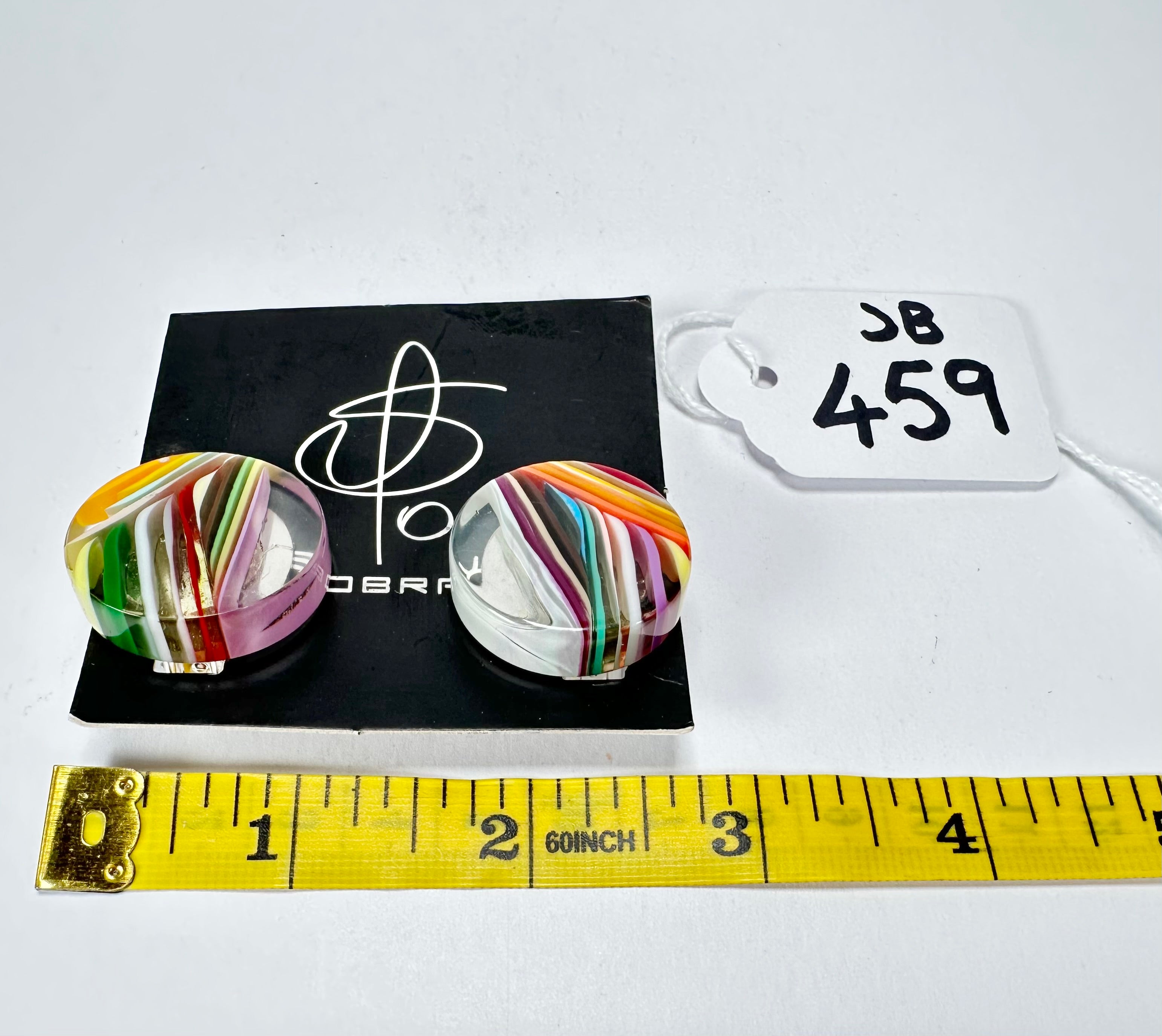 Jackie Brazil "Ilussion Disk" Clear Swirls Round Clip On Resin Earrings ( E3496 )