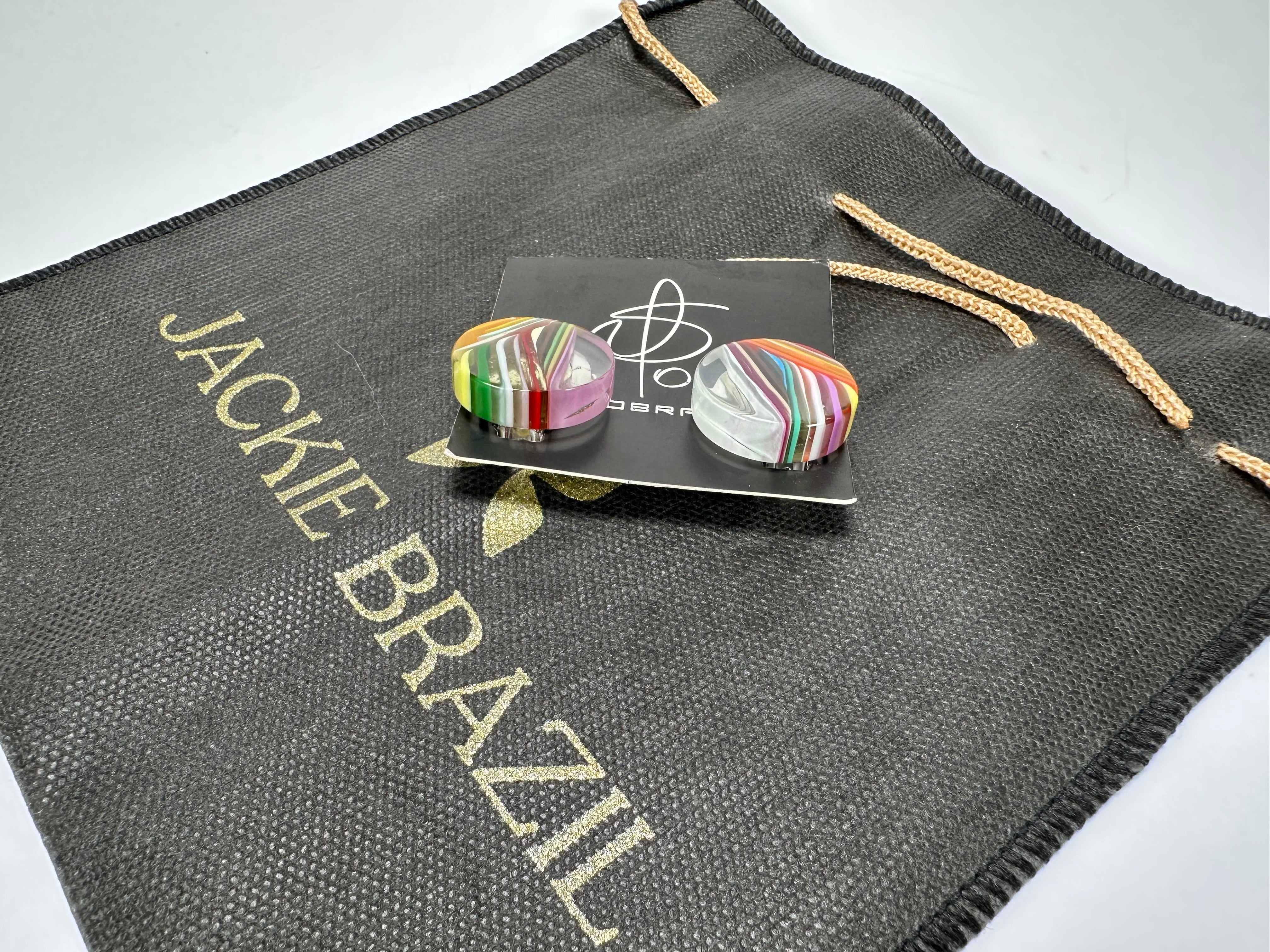 Jackie Brazil "Ilussion Disk" Clear Swirls Round Clip On Resin Earrings ( E3496 )