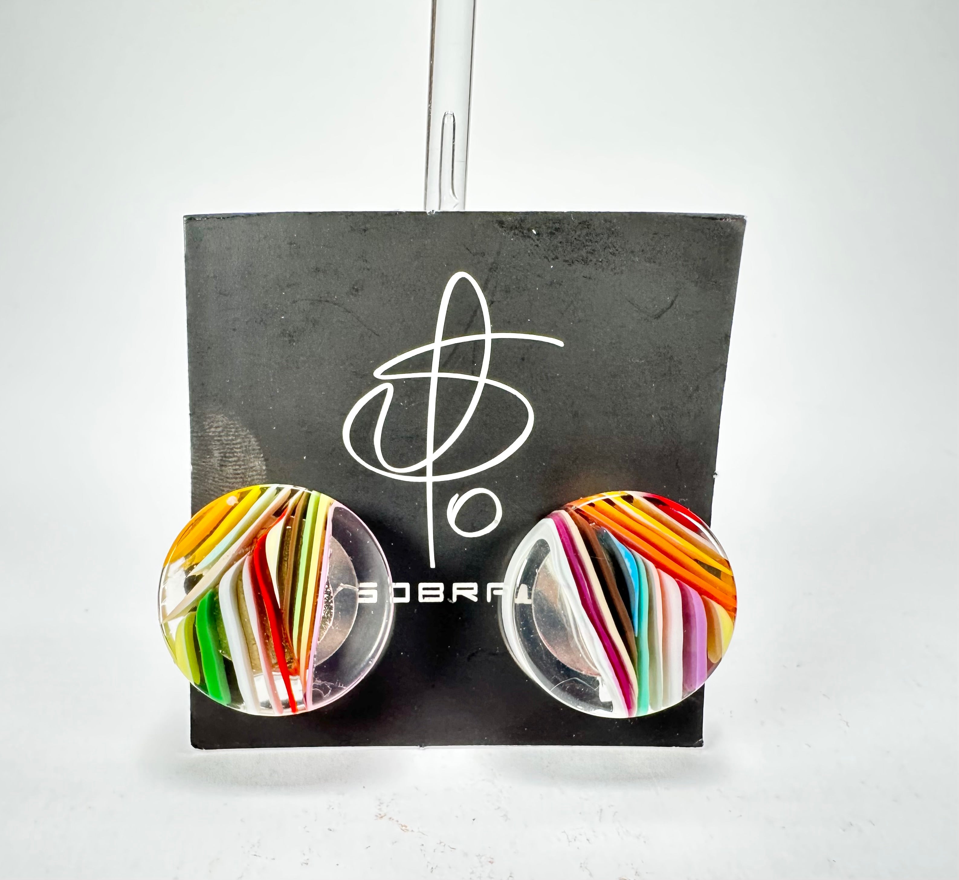 Jackie Brazil "Ilussion Disk" Clear Swirls Round Clip On Resin Earrings ( E3496 )