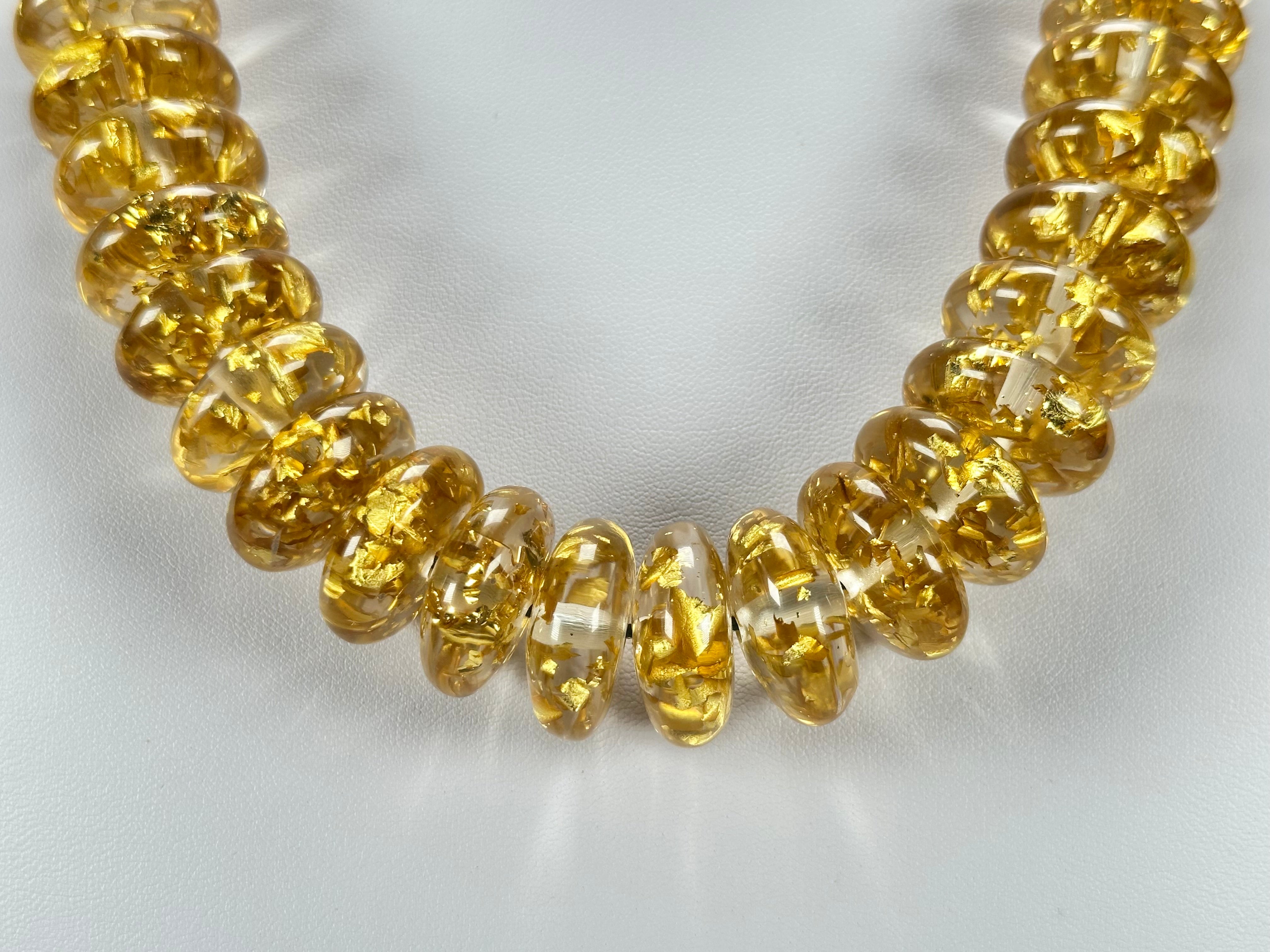 Jackie Brazil "Ana" Gold Flakes Resin Wheels 50cm Necklace ( N0042 )