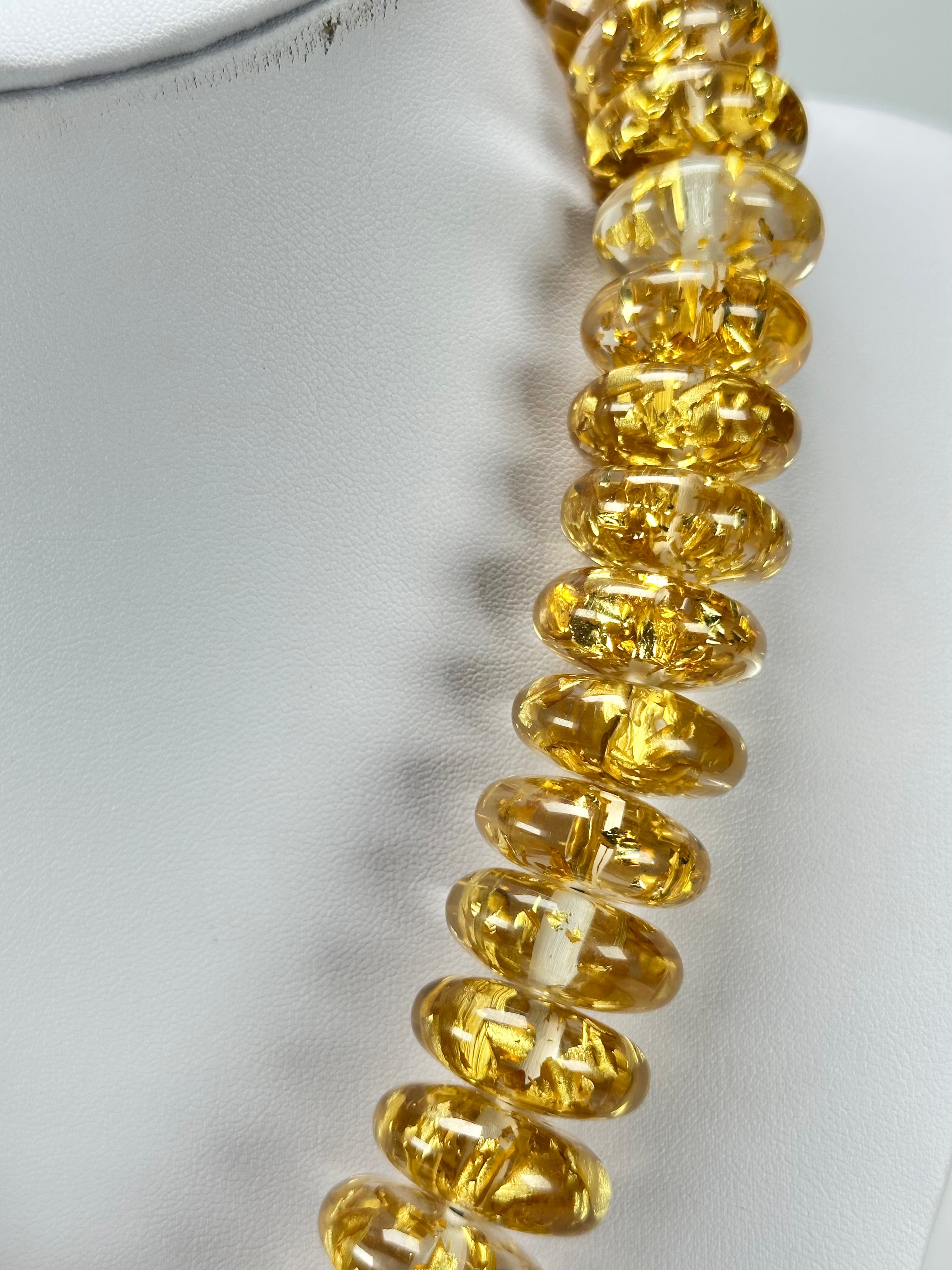 Jackie Brazil "Ana" Gold Flakes Resin Wheels 50cm Necklace ( N0042 )