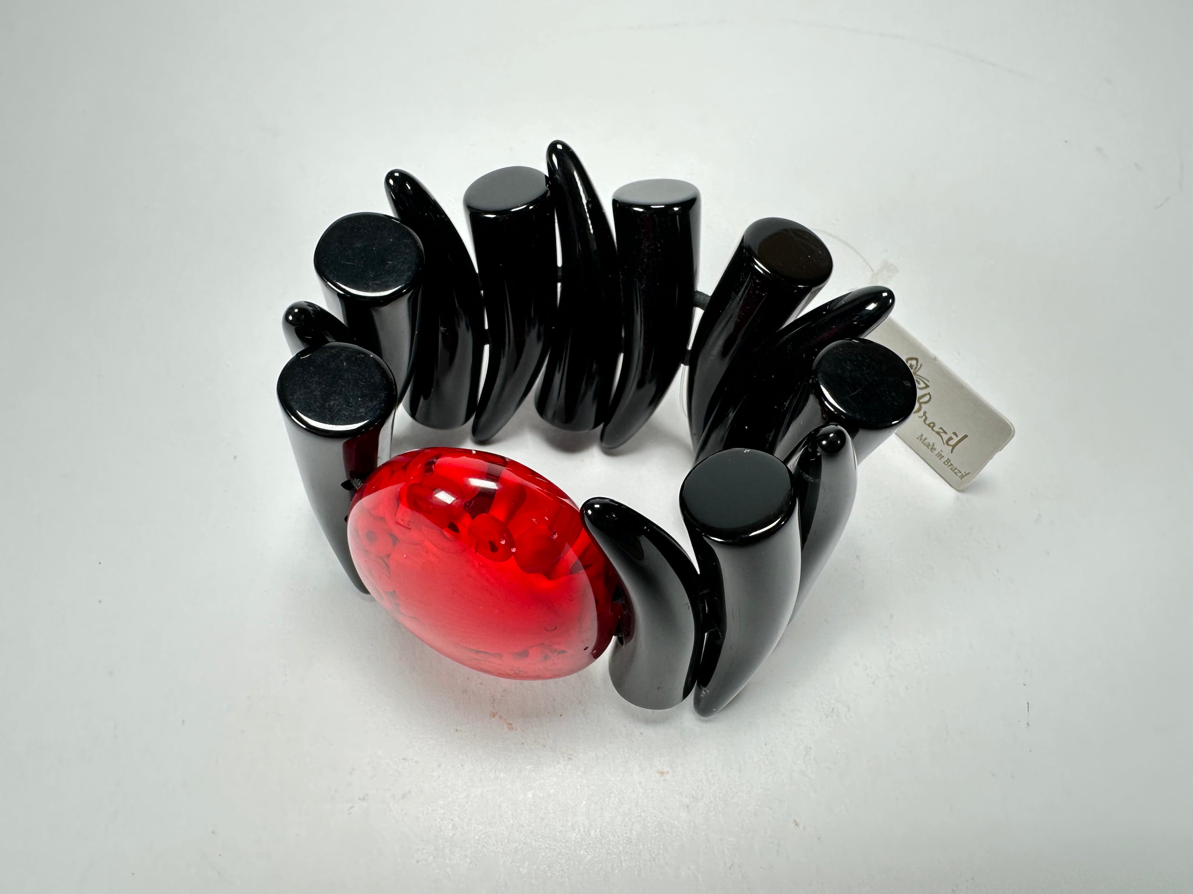Jackie Brazil "Safari" Tusks w/Red Pendant Elasticated Bracelet ( B1020 )