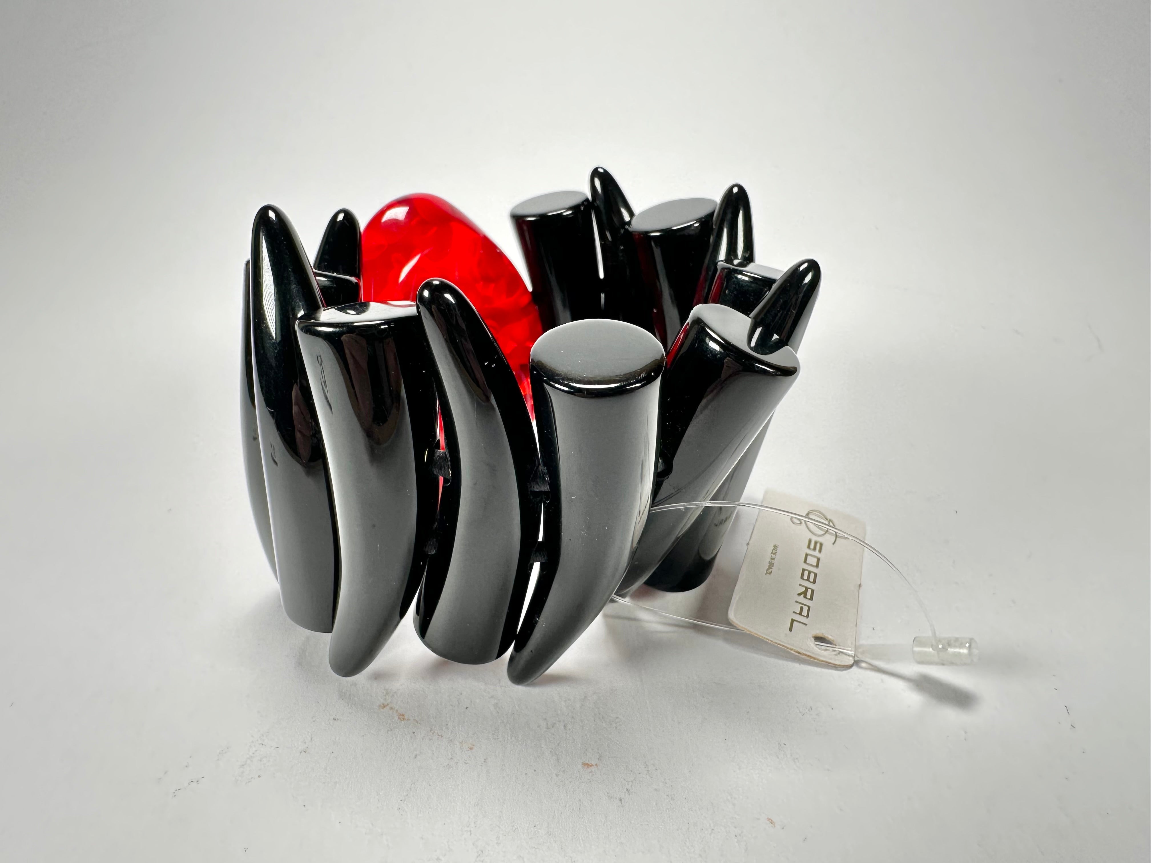 Jackie Brazil "Safari" Tusks w/Red Pendant Elasticated Bracelet ( B1020 )