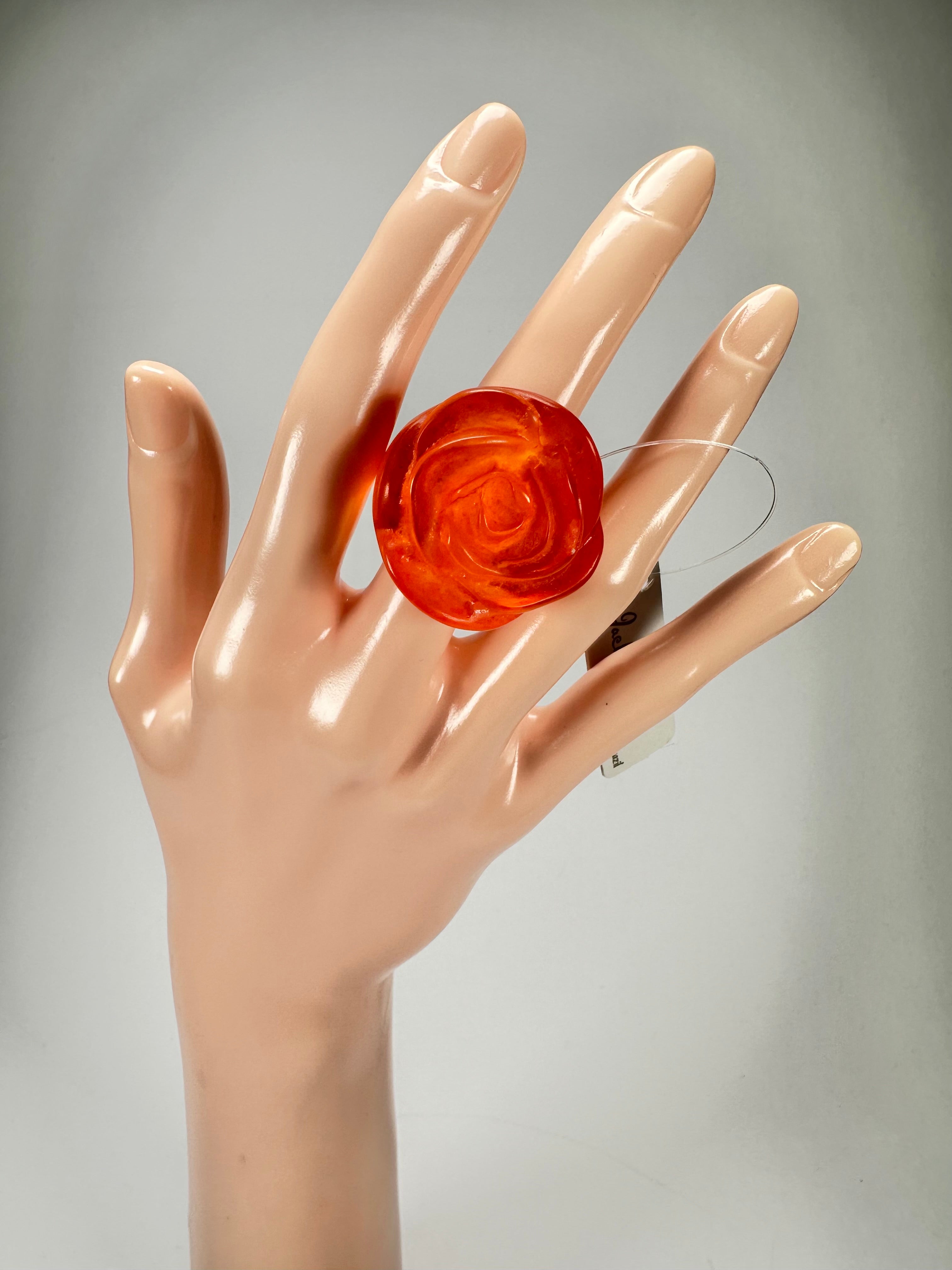 Jackie Brazil "Rose" Orange Resin Rose Ring ( R0585 ) Size UK O / US 7