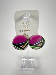 Jackie Brazil "Aida" Purple Swirls Round Clip On Resin Earrings ( E3174 )