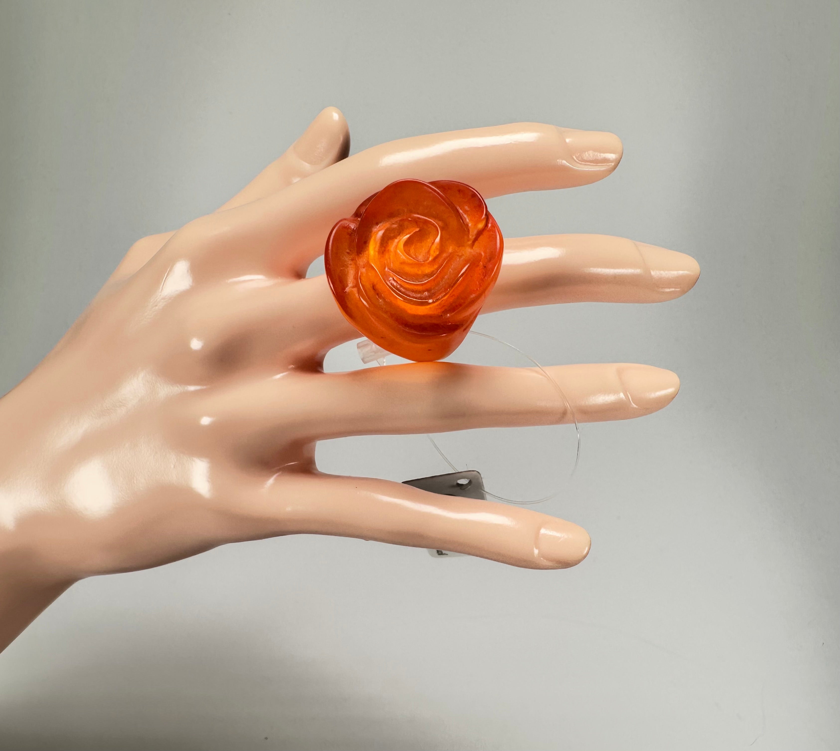 Jackie Brazil "Rose" Orange Resin Rose Ring ( R0585 ) Size UK O / US 7