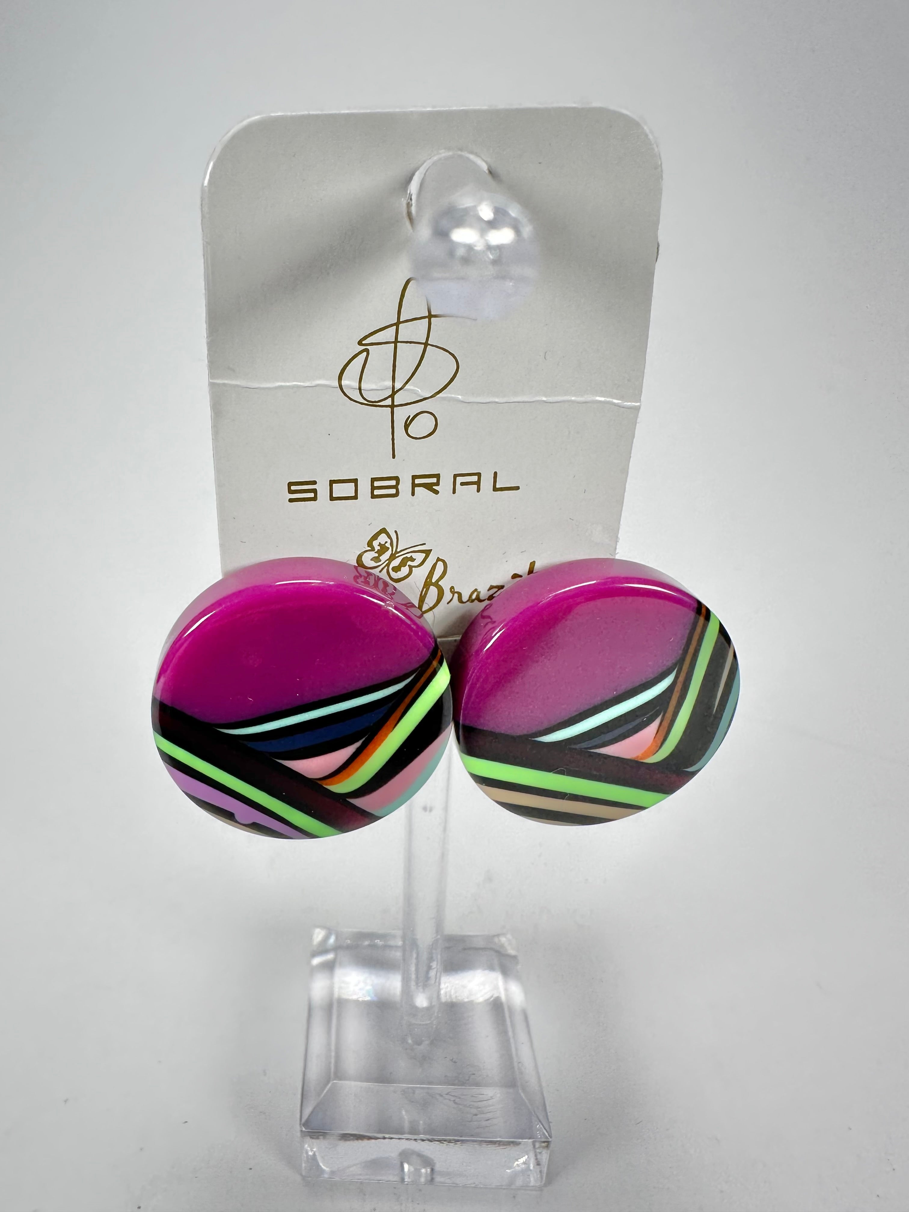 Jackie Brazil "Aida" Purple Swirls Round Clip On Resin Earrings ( E3174 )