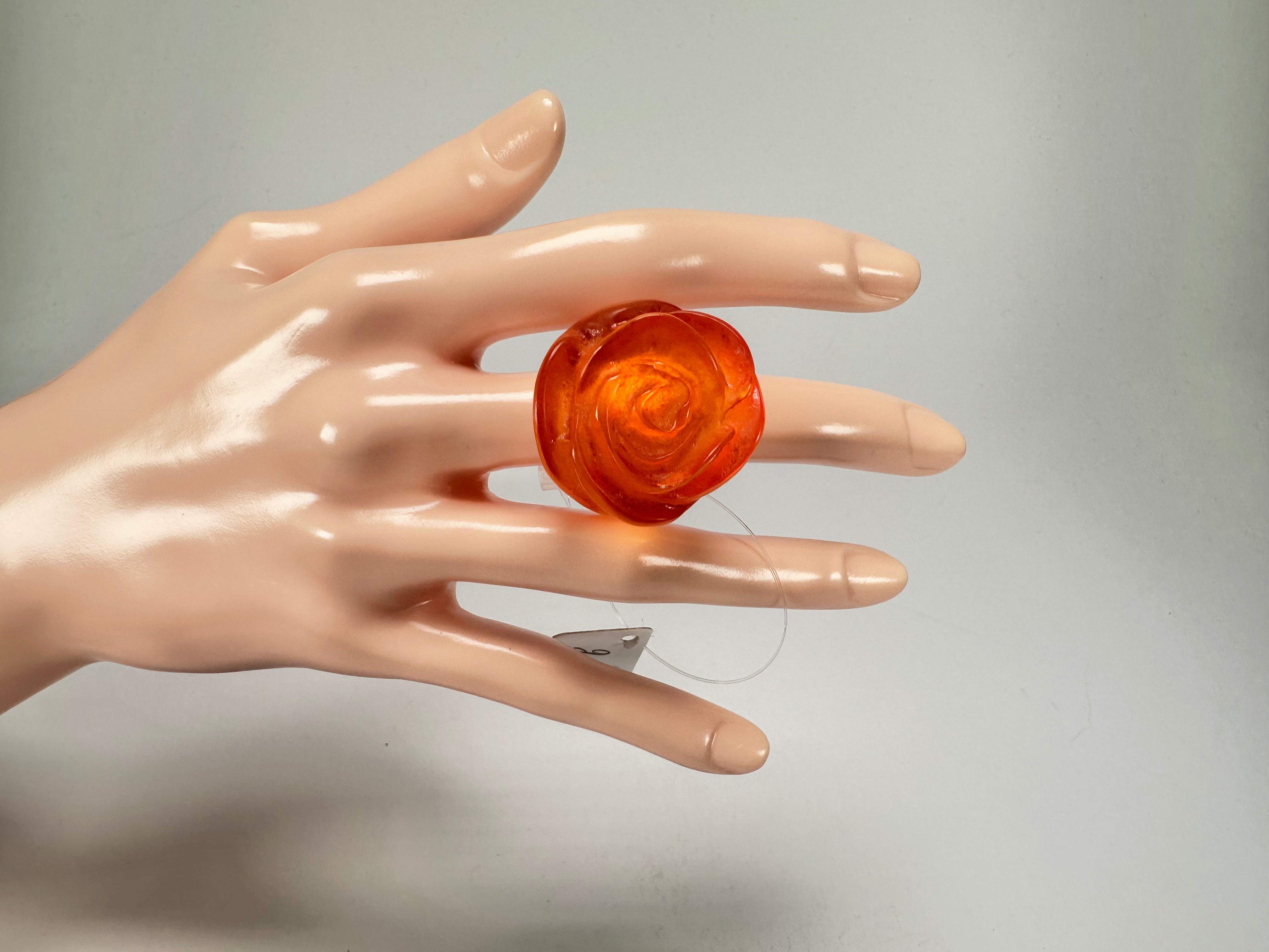 Jackie Brazil "Rose" Orange Resin Rose Ring ( R0585 ) Size UK O / US 7