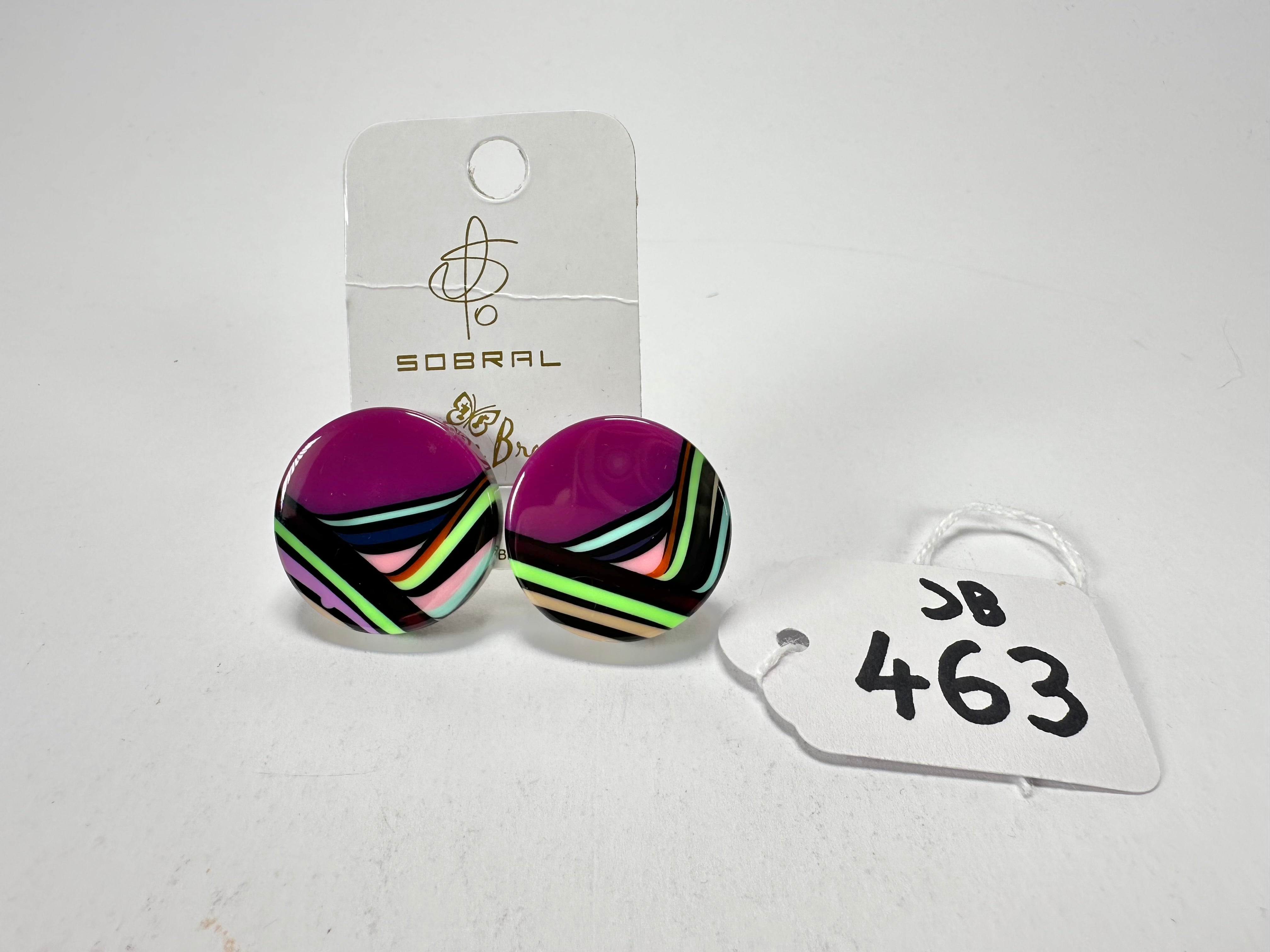 Jackie Brazil "Aida" Purple Swirls Round Clip On Resin Earrings ( E3174 )