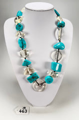 Jackie Brazil "Indiana" Turquoise & Transparent Multi-Bead Medium Resin 70cm Necklace ( N0033 )